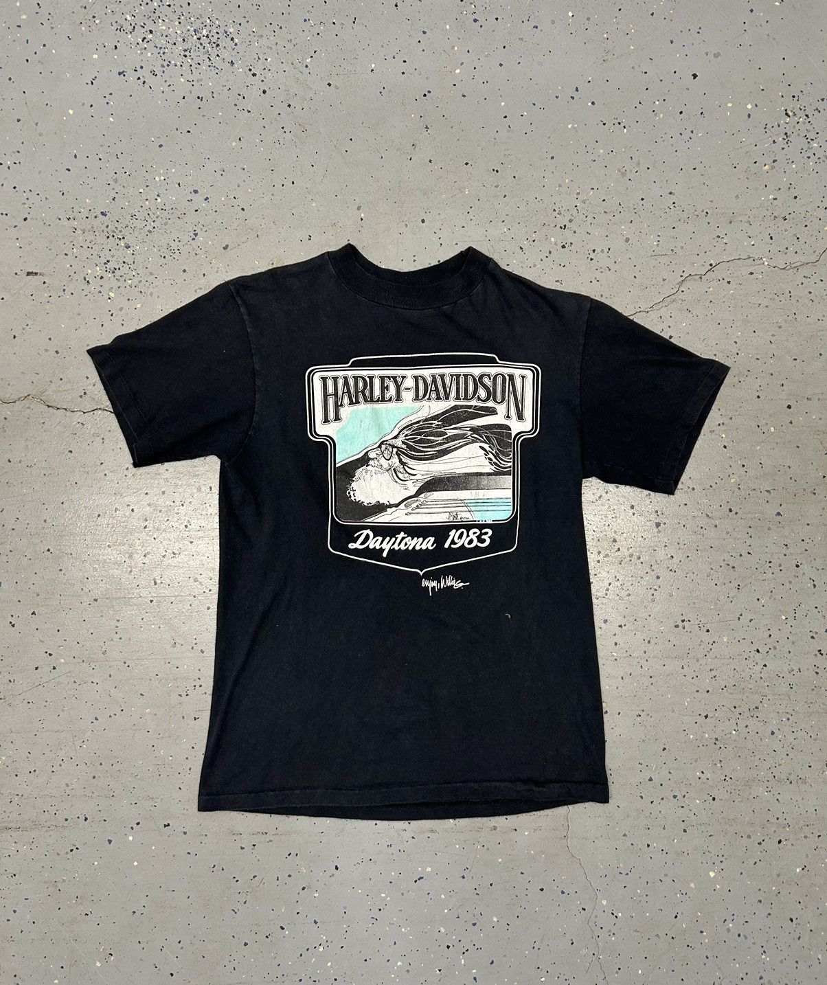 image of VTG 1983 Harley Davidson Willie G T-Shirt in Black, Men's (Size Medium)