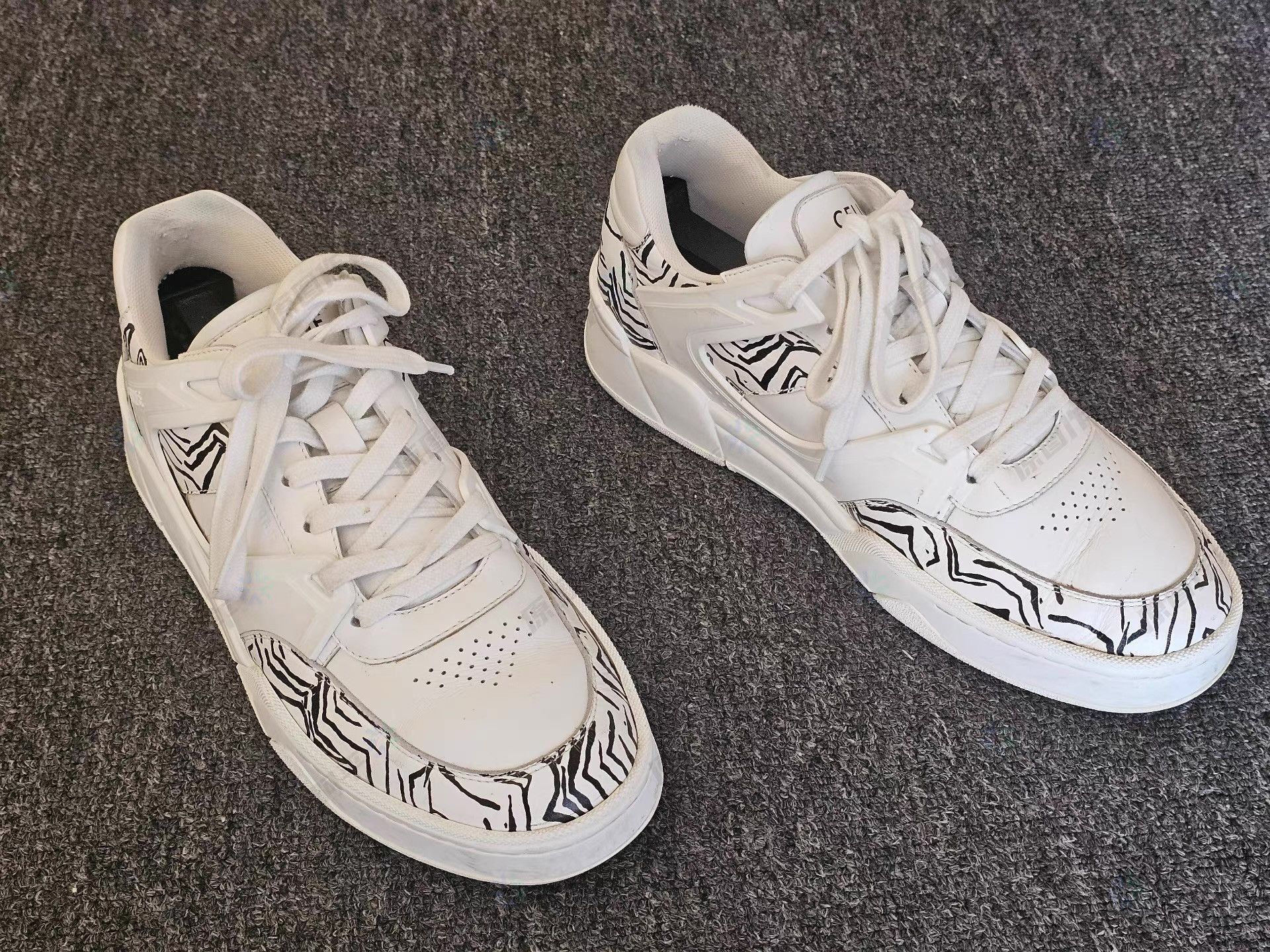 Celine White Low-Top Sneakers with Zebra Print Accents Size US 8 / EU 41 - 1 Thumbnail