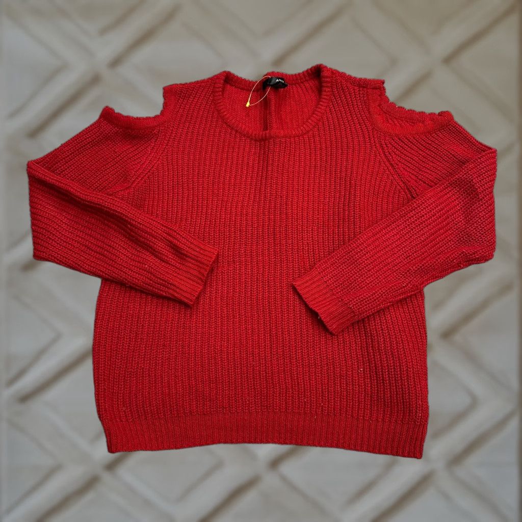 AQUA Aqua Sweater Womens Large Red Cold Shoulder Crew Neck Pullover Size L / US 10 / IT 46 - 1 Thumbnail