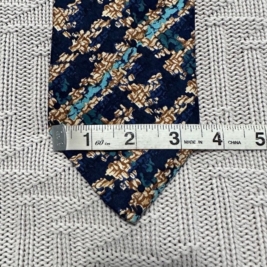 Vintage Vintage navy and gold abstract plaid silk tie Size ONE SIZE - 5 Thumbnail