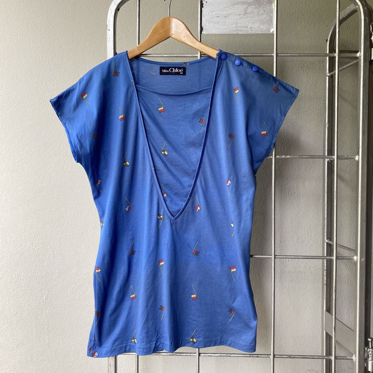 Chloe Miss Chloẻ Blue Deep V-Neck Tee Size S / US 4 / IT 40 - 20 Thumbnail