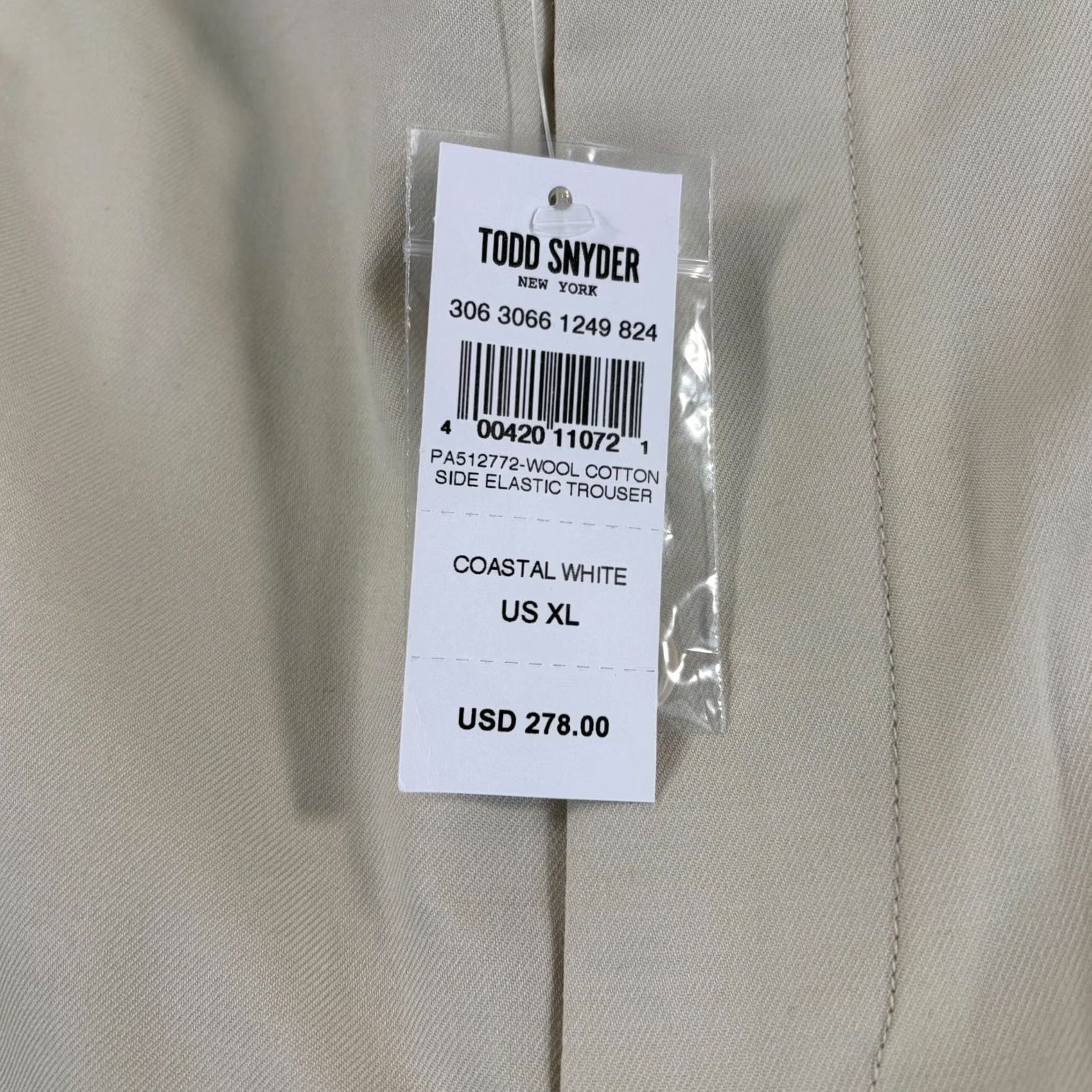 Todd Snyder Todd Snyder Italian Wool-Cotton Modern Trousers Coastal White Men XL NWT Dress Pants Formal Workwear Slim Straight Front Pockets Button Zip Fly Size US 36 / EU 52 - 4 Thumbnail