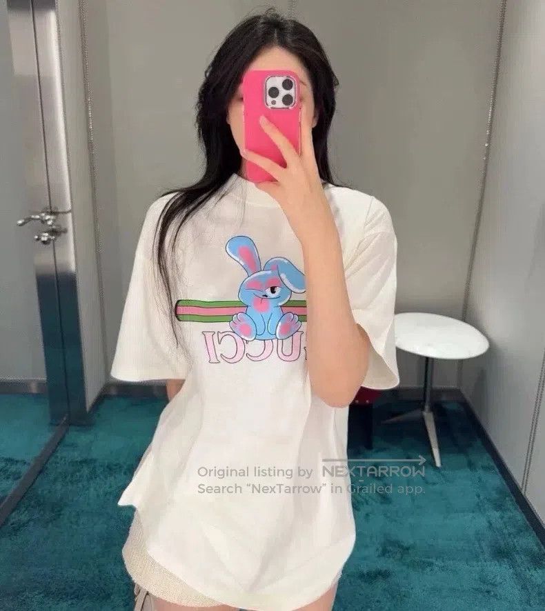 Gucci Gucci Beige rabbit letter print cotton round-neck short-sl Size XS / US 0-2 / IT 36-38 - 9 Thumbnail