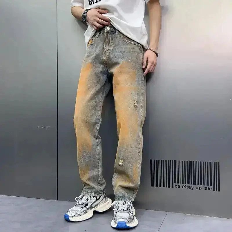 Japanese Brand Hand Painted Men's Wide Leg Pants Monkey Washed Loosen Denim Size US 32 / EU 48 - 4 Thumbnail