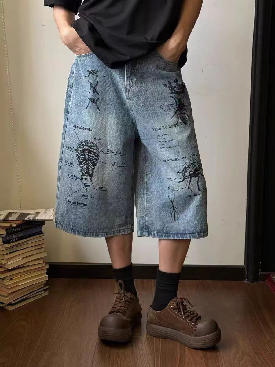 Japanese Brand × Vintage Street Graffiti Hip Hop Skater Loose Fit Denim Shorts Size US 34 / EU 50 - 4 Thumbnail