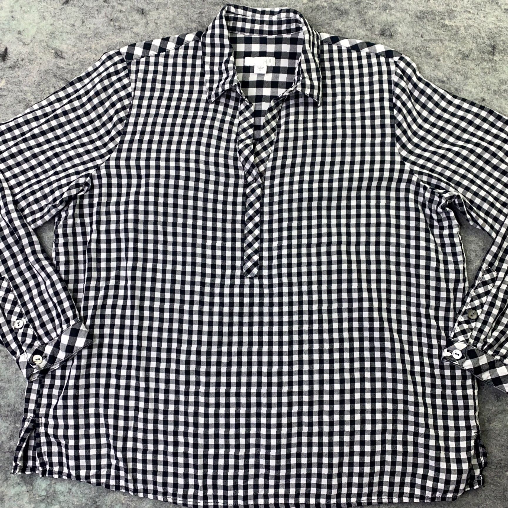 J. Jill J. Jill Womens Shirt Top Small Black Gingham Check Long Sleeve Tunic Button-Up Collared Pleated Blouse Size S / US 4 / IT 40 - 2 Thumbnail