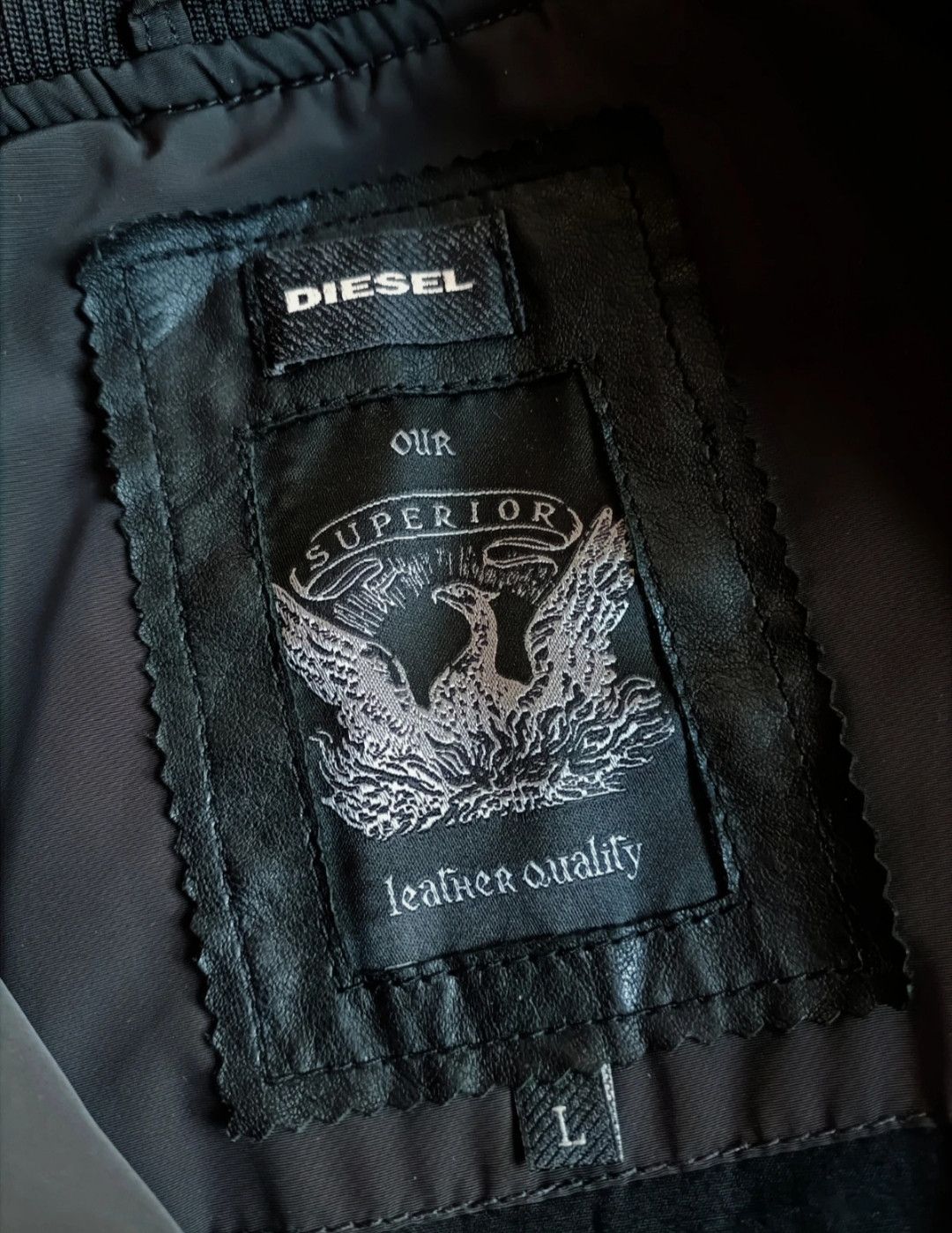 Diesel Diesel black leather bomber jacket with leather sleeves Size US L / EU 52-54 / 3 - 4 Thumbnail
