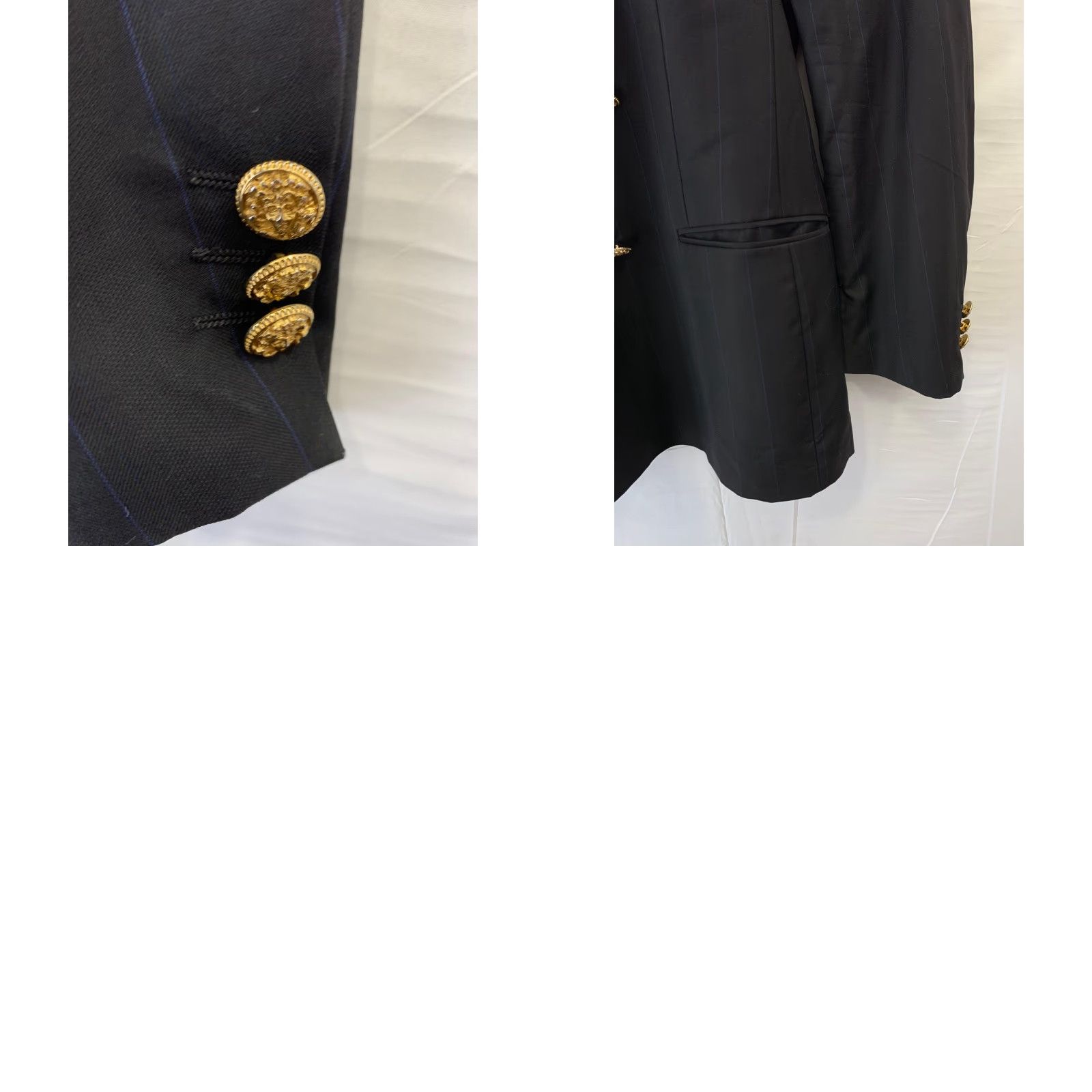 Versace V2 by Versace Blazer Men 50R Double Breasted Wool Black Pinstripe Gold Buttons Vintage Jacket Size 50R - 8 Thumbnail