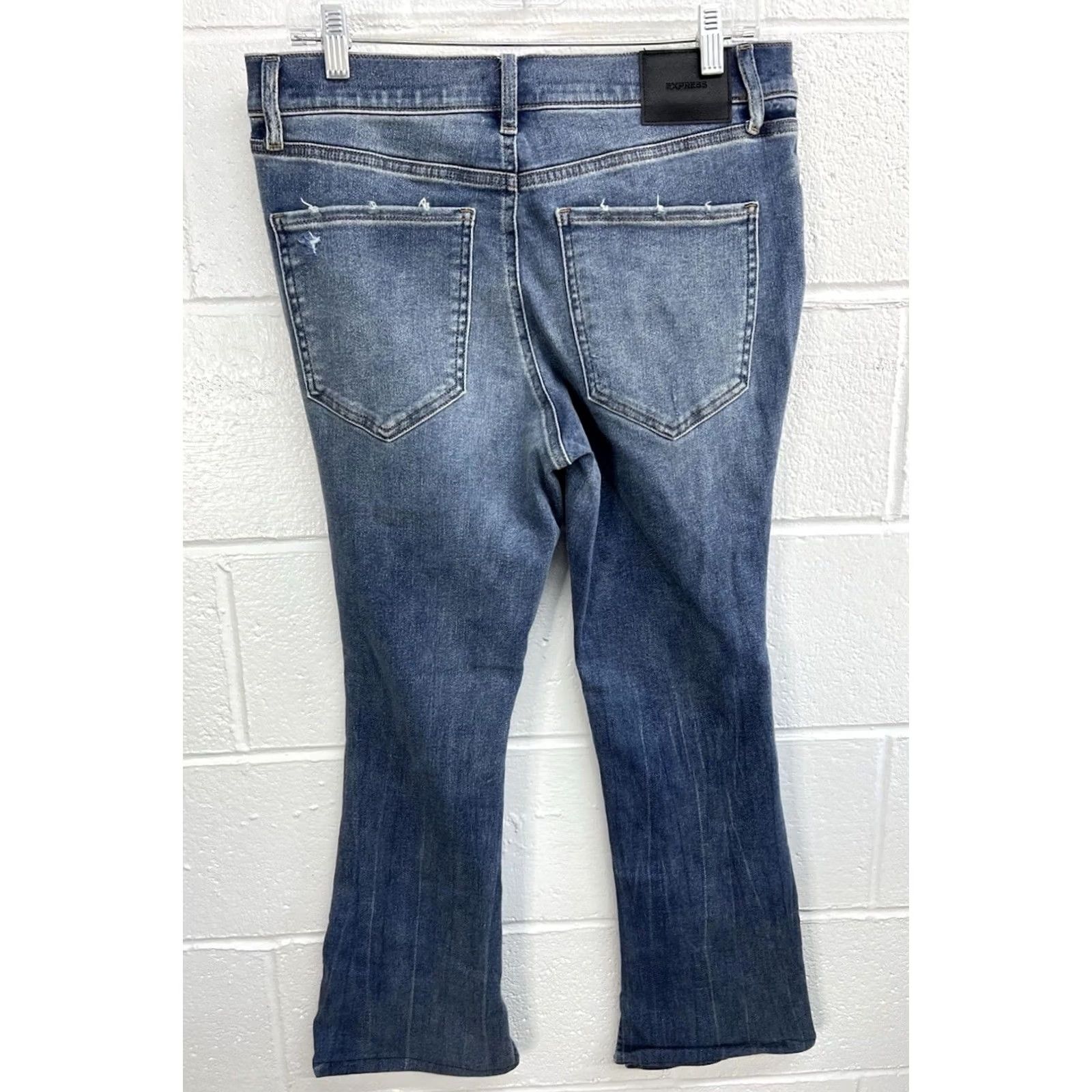 Express VINTAGE EXPRESS Skyscraper Midrise Jeans Distressed Womens 12P Short Blue Bootcut NWT Size 34" / US 12 / IT 48 - 4 Thumbnail