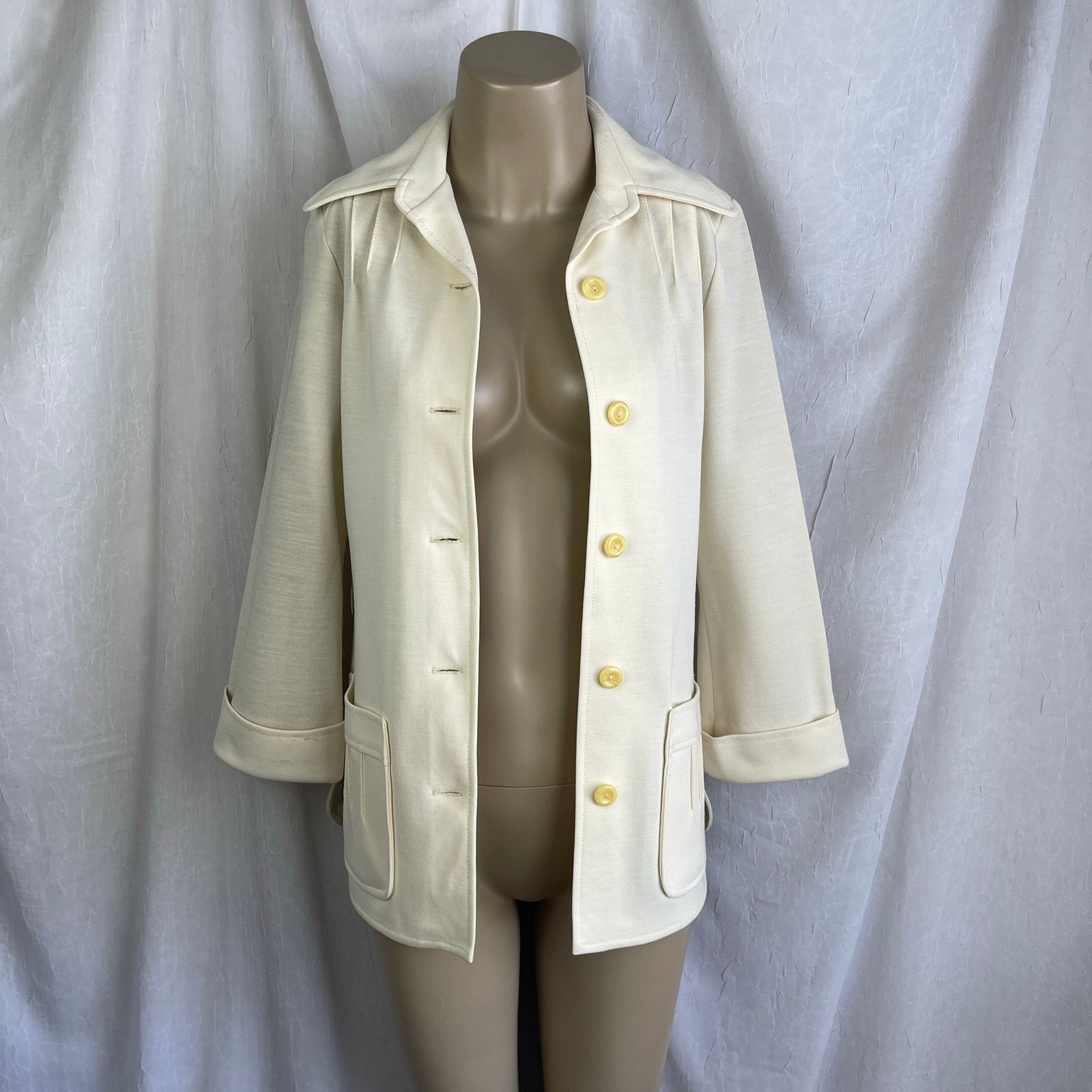 Vintage VTG 70’s Cream Blazer Jacket & High Waist Pants Suit Set XS Size 24" / US 00 / IT 34 - 8 Thumbnail