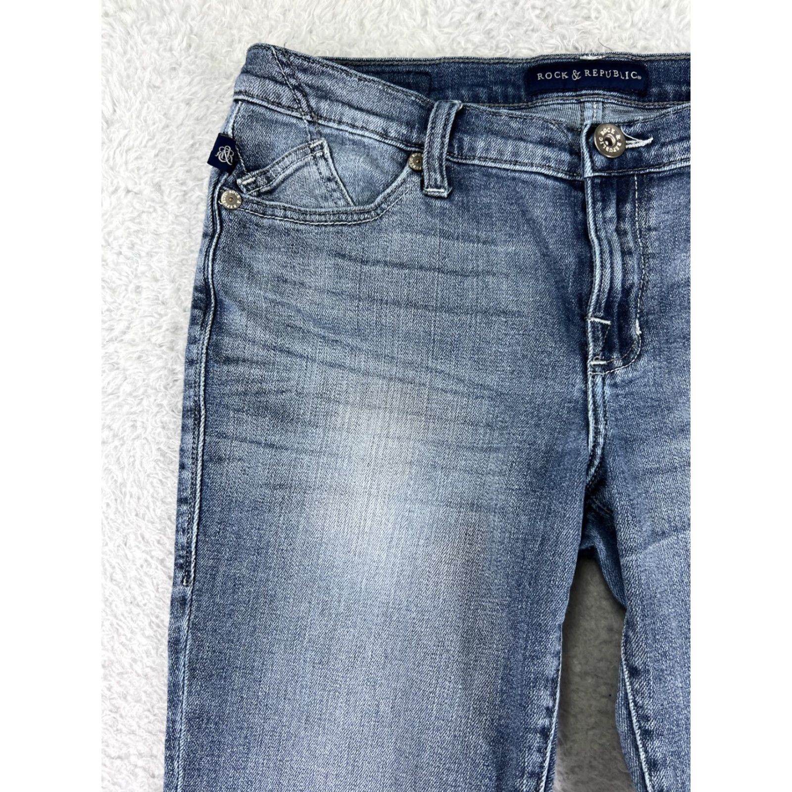 Vintage Rock & Republic Pants Womens 12 Blue Denim Bootcut Raw Hem Med Wash Western Size 34" / US 12 / IT 48 - 7 Thumbnail