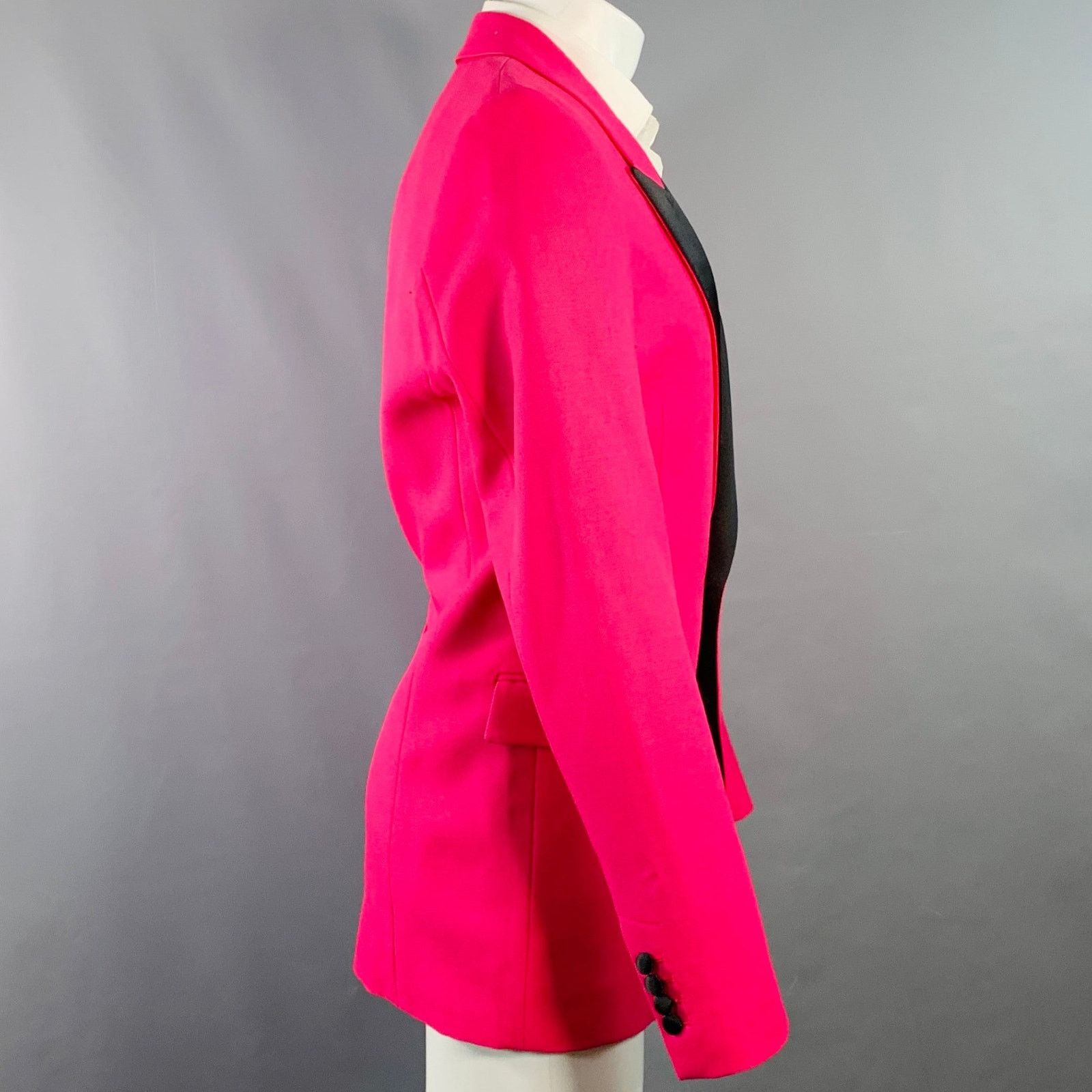AMI Size 40 Fuchsia Pink Black Wool Peak Lapel Sport Coat Size 40R - 3 Thumbnail