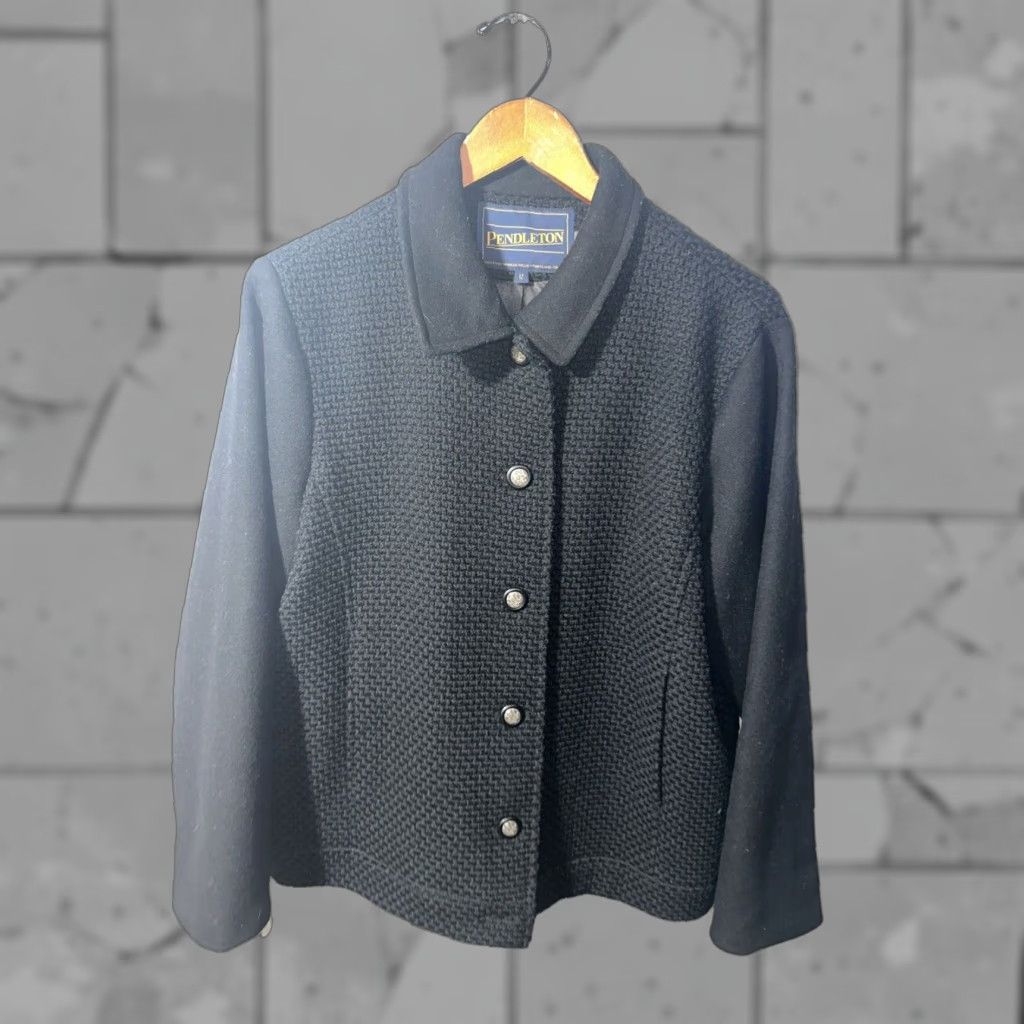 Pendleton PENDLETON 100% Wool Black Knit Coat Womens Regular Size 12 Basic Jacket Size XL / US 12-14 / IT 48-50 - 1 Thumbnail