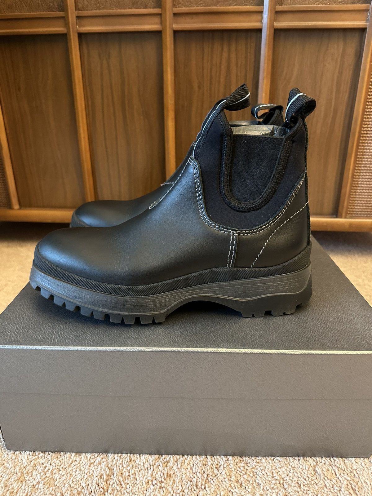 Prada Prada Brixxen Chelsea Boots Black Leather Neoprene US 7.5 Size US 7.5 / EU 40-41 - 3 Thumbnail