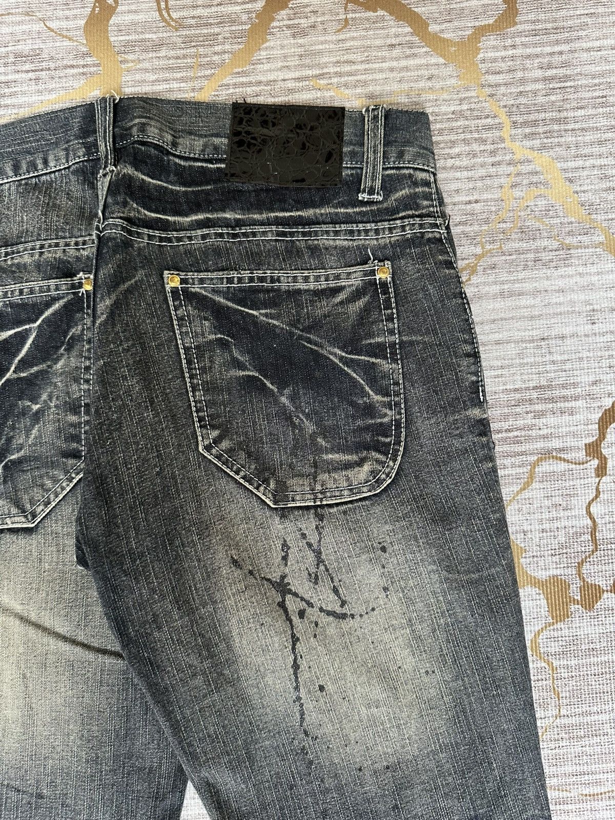 Tornado Mart FLARE Black Barcara Distressed Claw Marks Design Denim Size US 32 / EU 48 - 19 Thumbnail