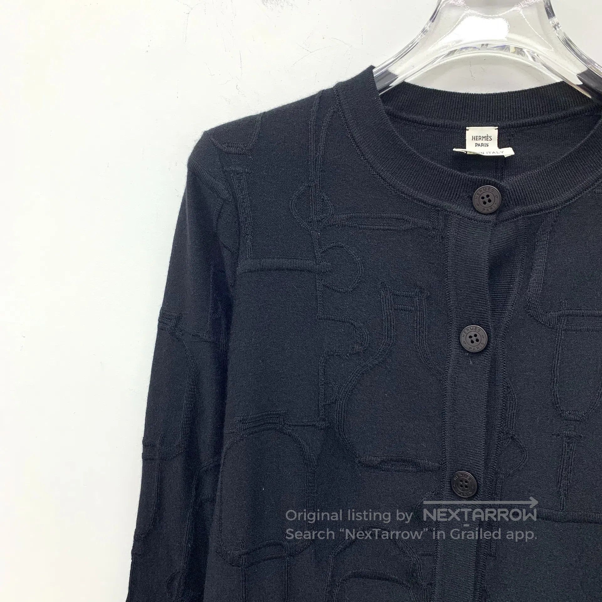 Hermes Hermes Black jacquard cashmere round-neck single-breasted Size XXS / US 00 / IT 34 - 3 Thumbnail