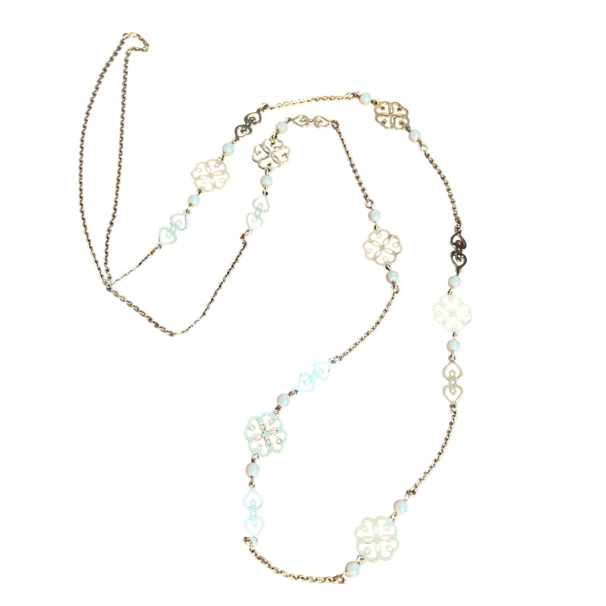Other Vintage Gold Tone Necklace Faux Pearl Accents Open Filigree Size ONE SIZE - 1 Thumbnail