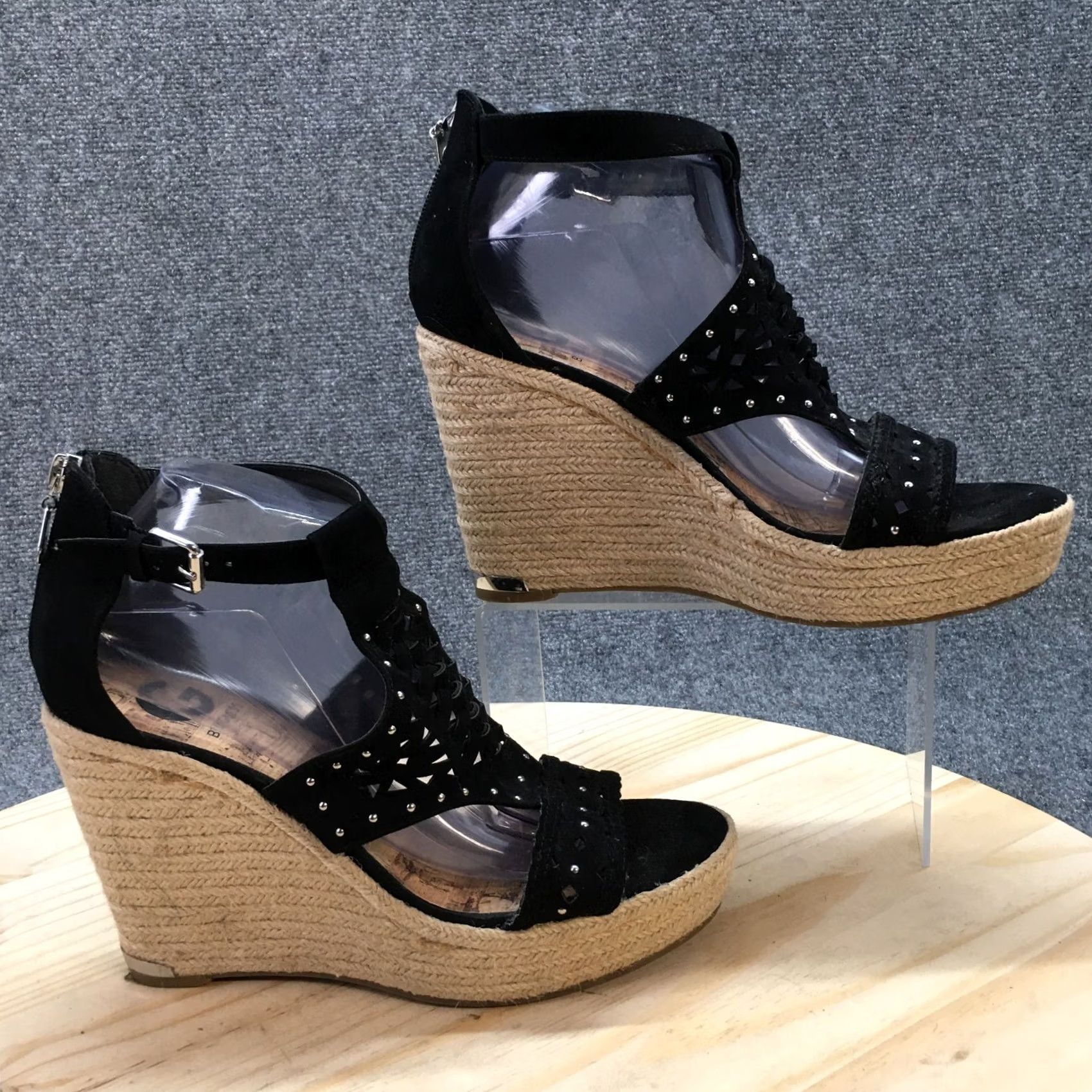 Guess G by GUESS Sandals Womens 9.5 M Makayla Platform Espadrille Black Wedge Casual Size US 10 / IT 40 - 2 Thumbnail