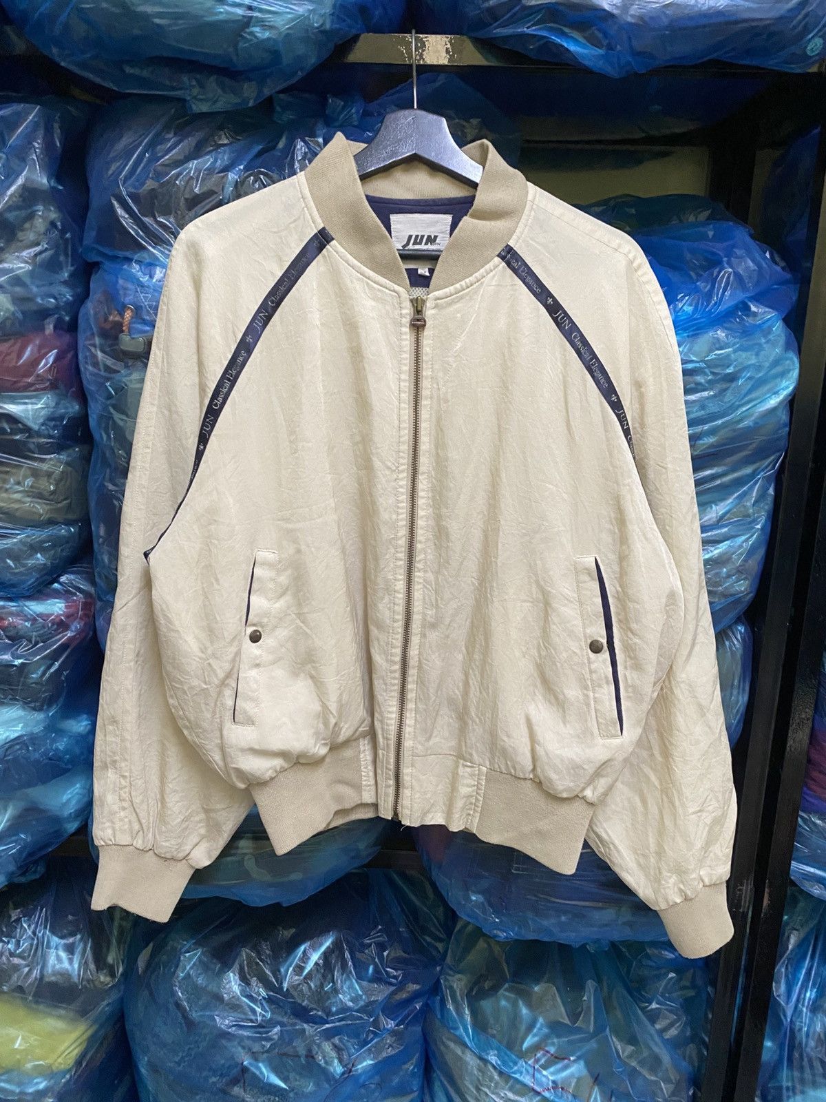 JUN MEN Vintage JUN Men Japan Track Bomber Jacket Ivory Nylon Zip-Up Size US M / EU 48-50 / 2 - 3 Thumbnail