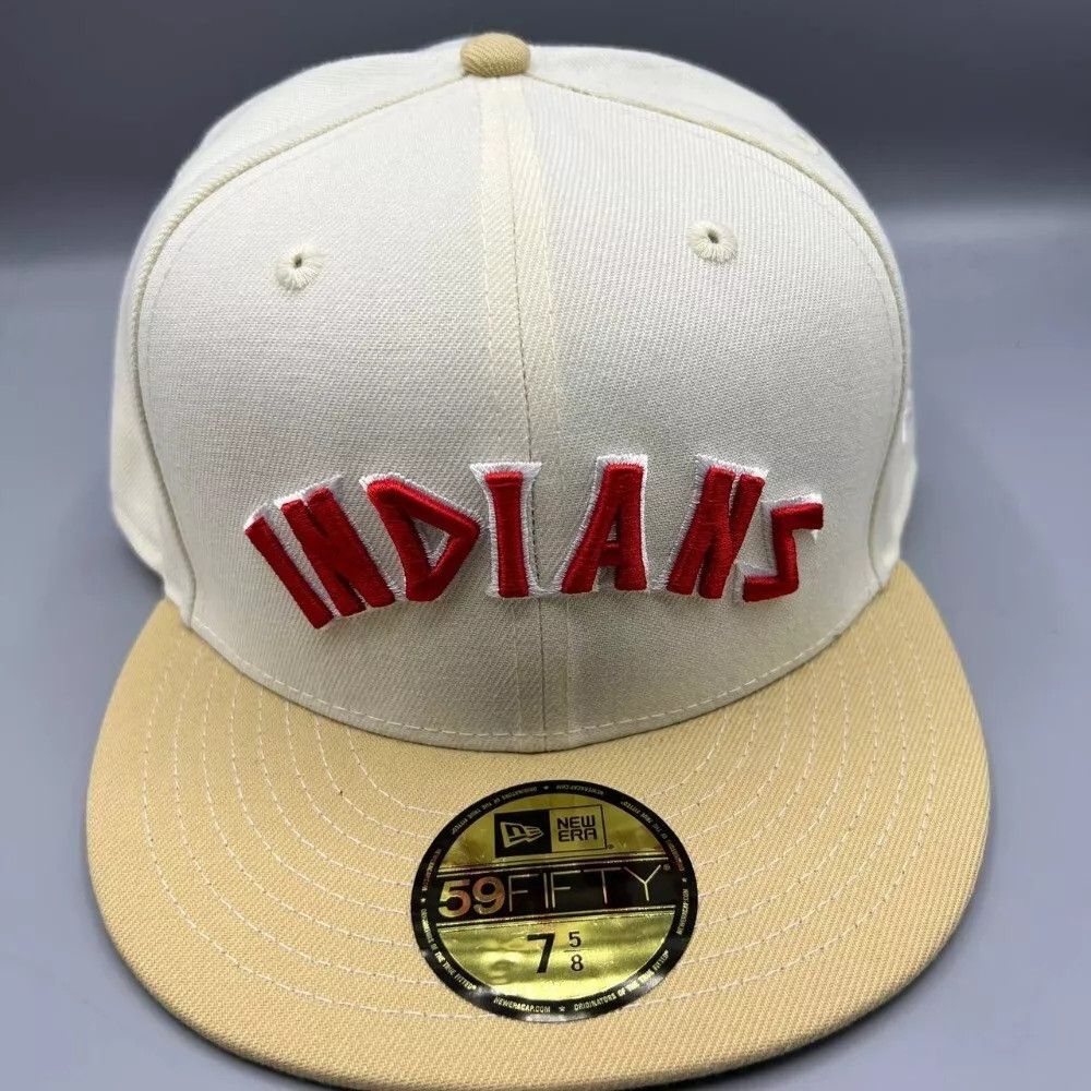 New Era Cleveland Indians Guardians Hat Men 7 5/8 White Fitted Cap Size ONE SIZE - 1 Thumbnail