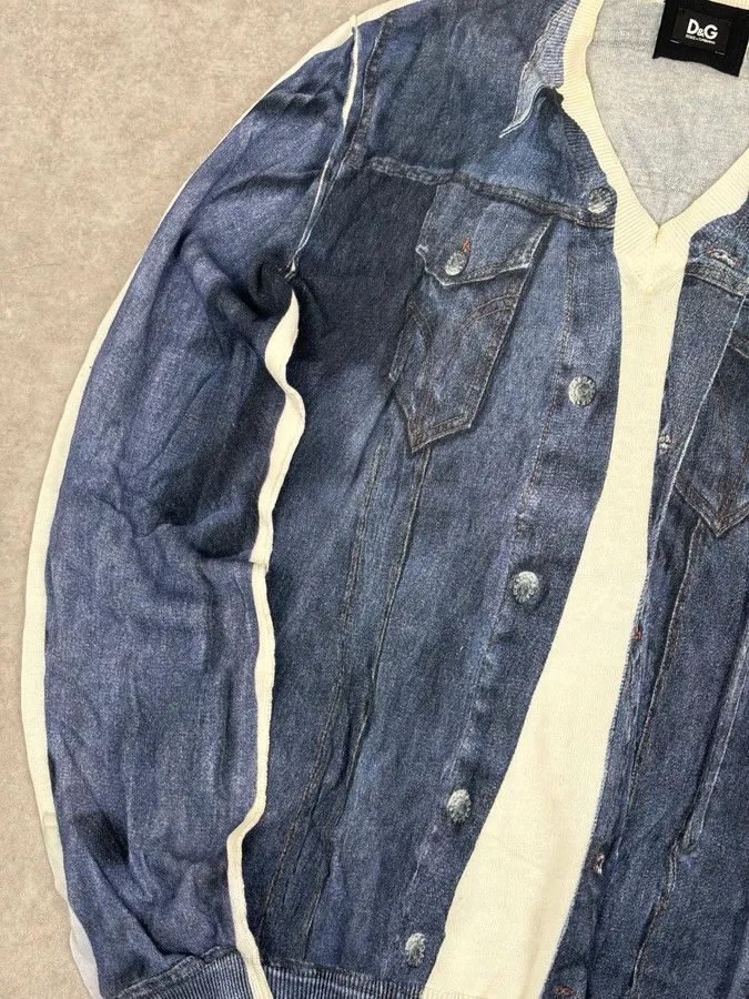 Dolce & Gabbana SS2010 Dolce & Gabbana Blue Denim Trompe-loeil V Neck Sweater Size US S / EU 44-46 / 1 - 7 Thumbnail