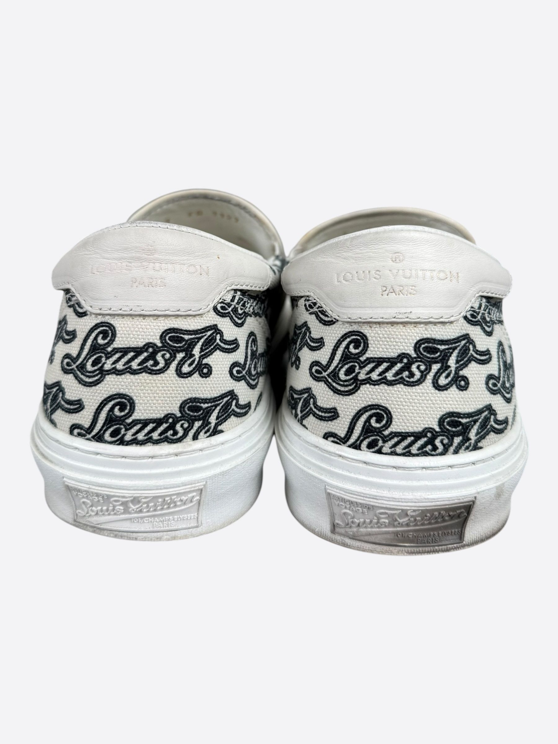Louis Vuitton Louis Vuitton White & Black Repeat Logo Slip On Sneakers Size US 8 / EU 41 - 4 Thumbnail