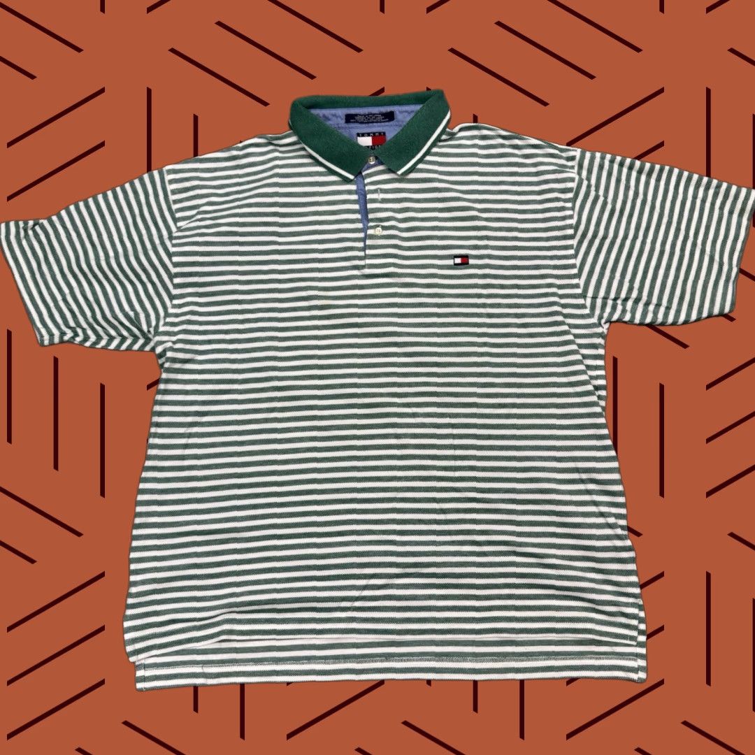 Tommy Hilfiger VINTAGE Tommy Hilfiger Polo Shirt Men 2XL Green White Striped 90s Casual All Seasons Size US XXL / EU 58 / 5 - 1 Thumbnail