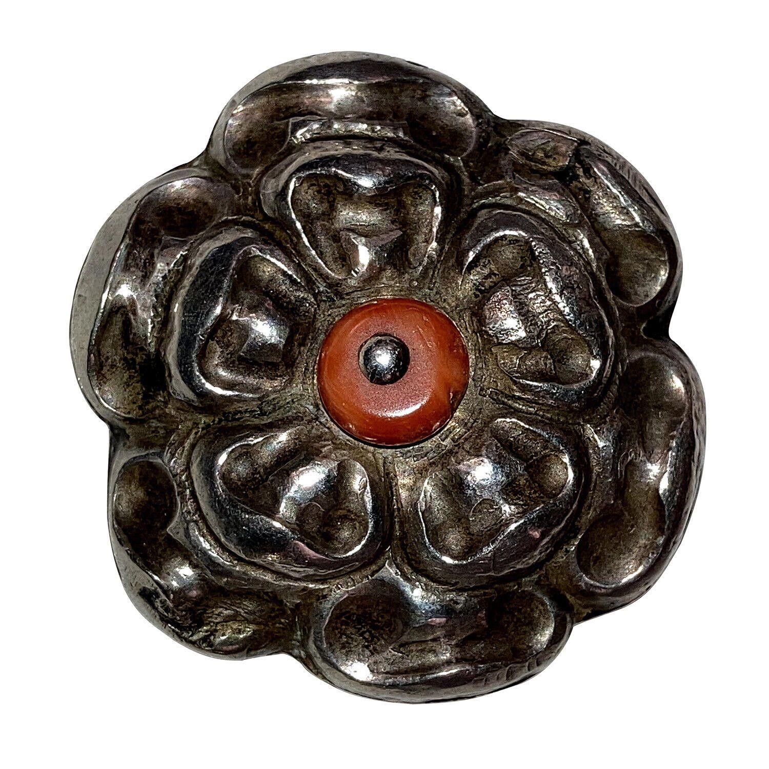 Designer Chinese Flower 900 Silver Pins with Red Coral Bead Accents Size ONE SIZE - 3 Thumbnail
