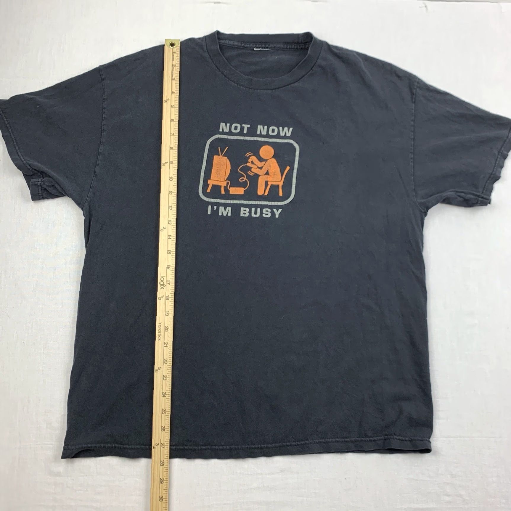 Vintage VINTAGE Funny Gamer T-Shirt Men's Large Black Crew Neck Short Sleeve 90s Not Now I’m Busy Cartoon Mens Size US L / EU 52-54 / 3 - 6 Thumbnail