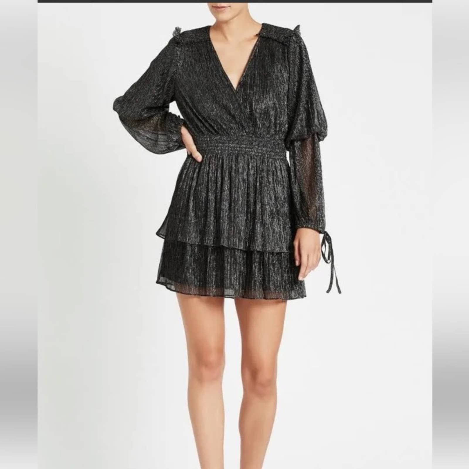 misa metallic dress MISA LOS ANGELES Setarah Metallic Faux-Wrap Midi Dress Astral Dusted M NWT  O-226