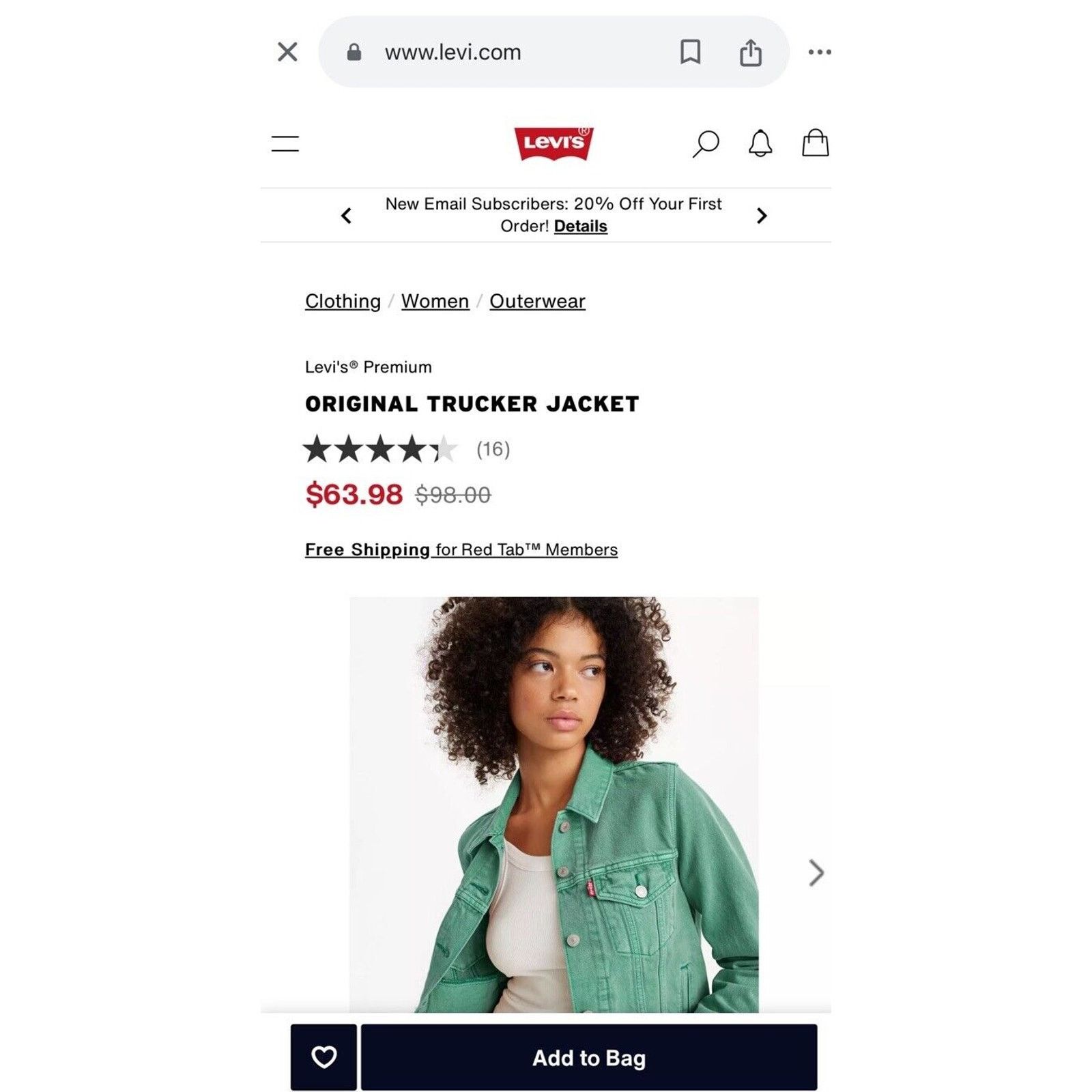 Levi's Levi’s Premium Original Trucker Jacket Green Womens XS Denim Size XS / US 0-2 / IT 36-38 - 3 Thumbnail