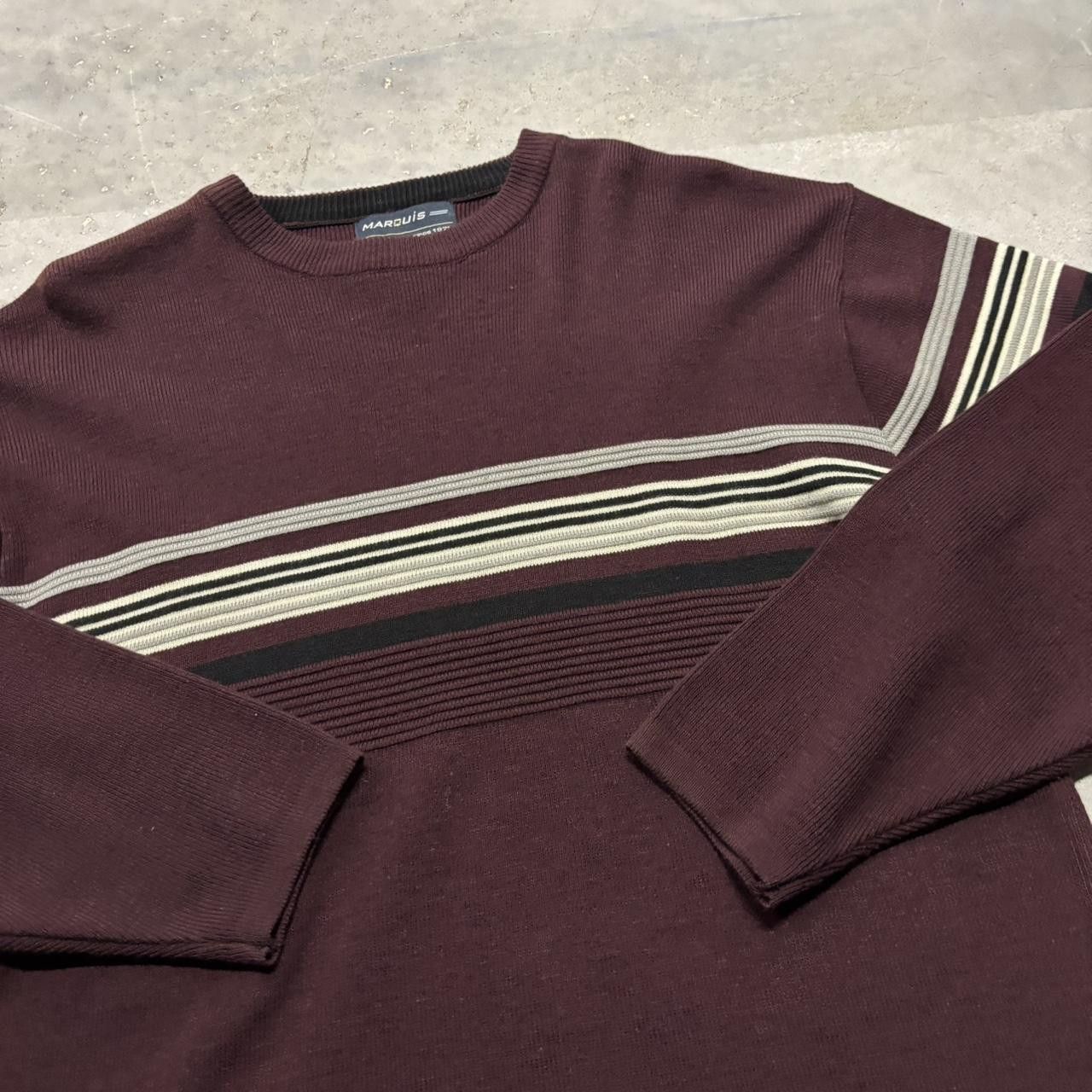 Japanese Brand × Vintage Crazy Vintage Y2K/2000s Grunge Dark Red Striped Skater Light Sweater! Size US M / EU 48-50 / 2 - 3 Thumbnail