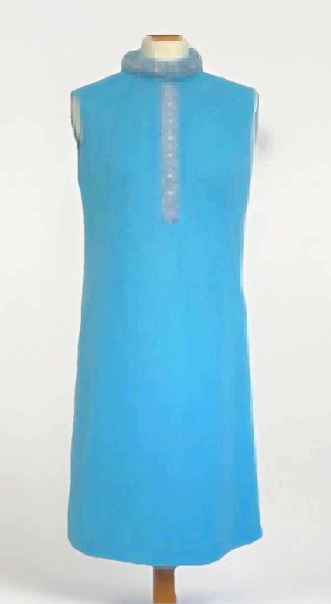Other Vintage 1960Turquoise Blue Sleeveless Shift Cocktail Dress Size M / US 6-8 / IT 42-44 - 1 Thumbnail