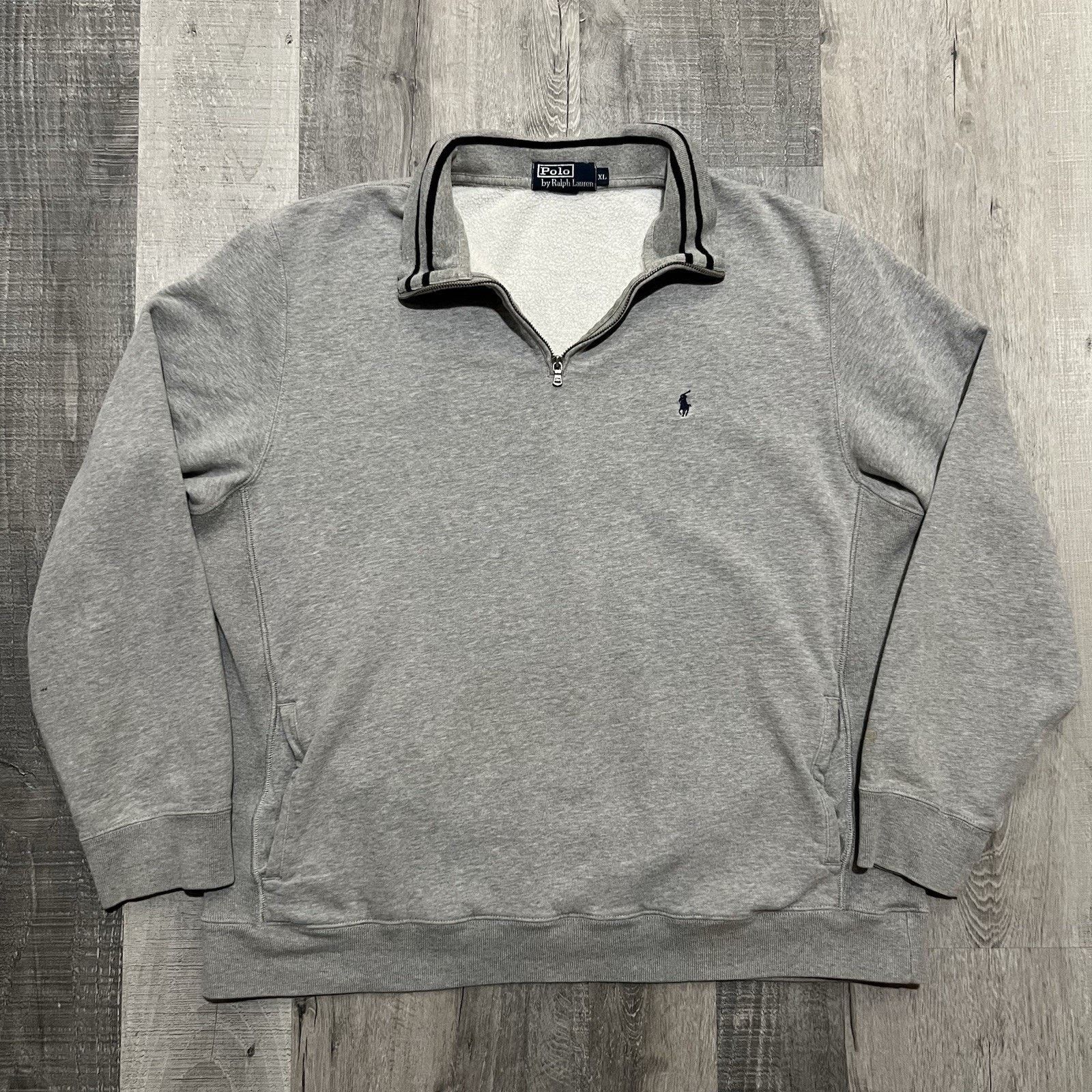 Polo Ralph Lauren VTG Polo Ralph Lauren Grey Cotton Quarter Zip Collared XL Size US XL / EU 56 / 4 - 1 Thumbnail