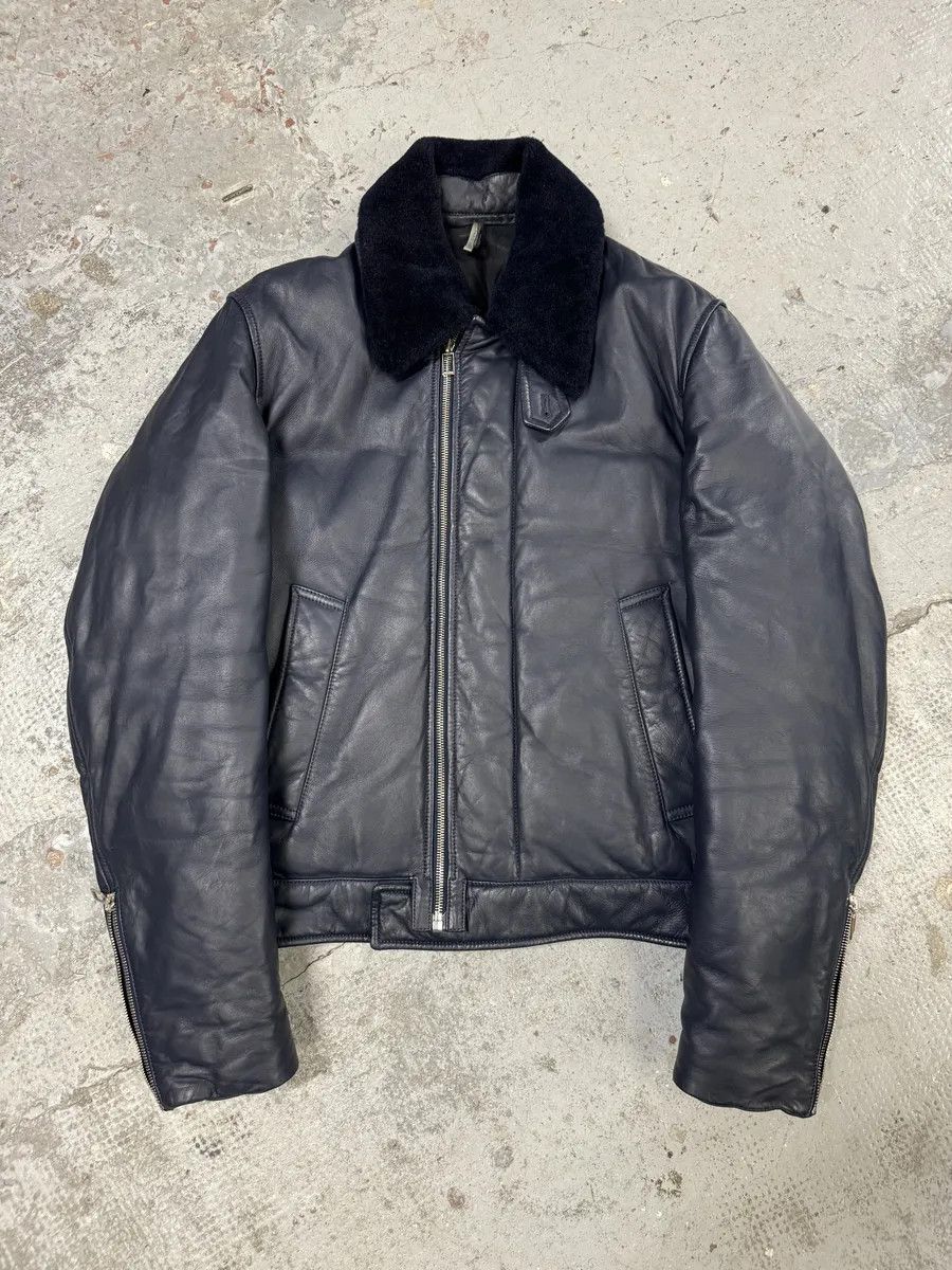 Dior FW2013 Dior Navy Asymmetrical Lambskin Leather Bomber Jacket by Kris Van Assche Size US M / EU 48-50 / 2 - 1 Thumbnail