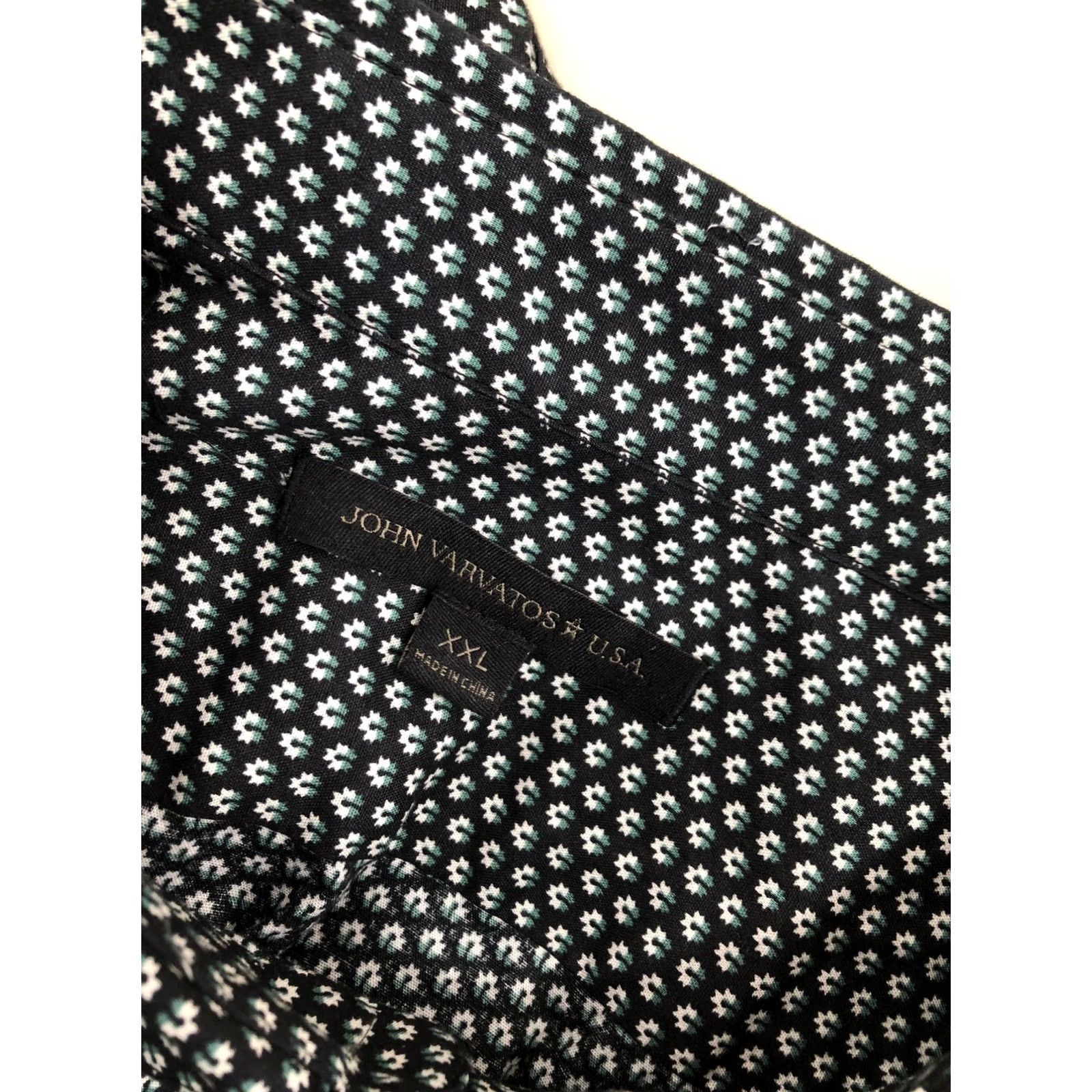 John Varvatos JOHN VARVATOS Shirt Geometric 2XL Black / Green / White Long Sleeve Button-Up Mens Size US XXL / EU 58 / 5 - 6 Thumbnail
