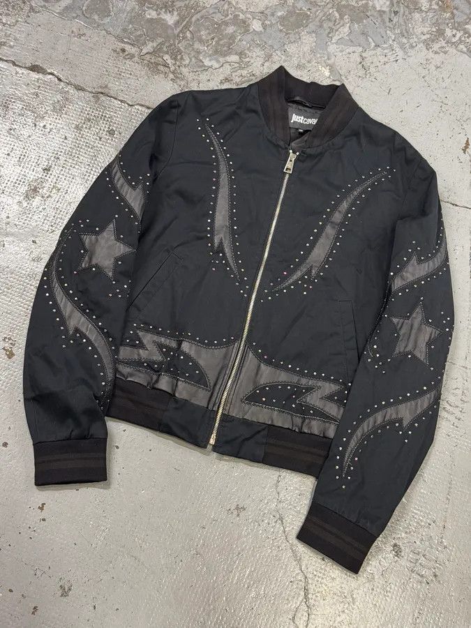 Just Cavalli 2010s Cavalli Black Studded Star Bomber Jacket Size US M / EU 48-50 / 2 - 5 Thumbnail