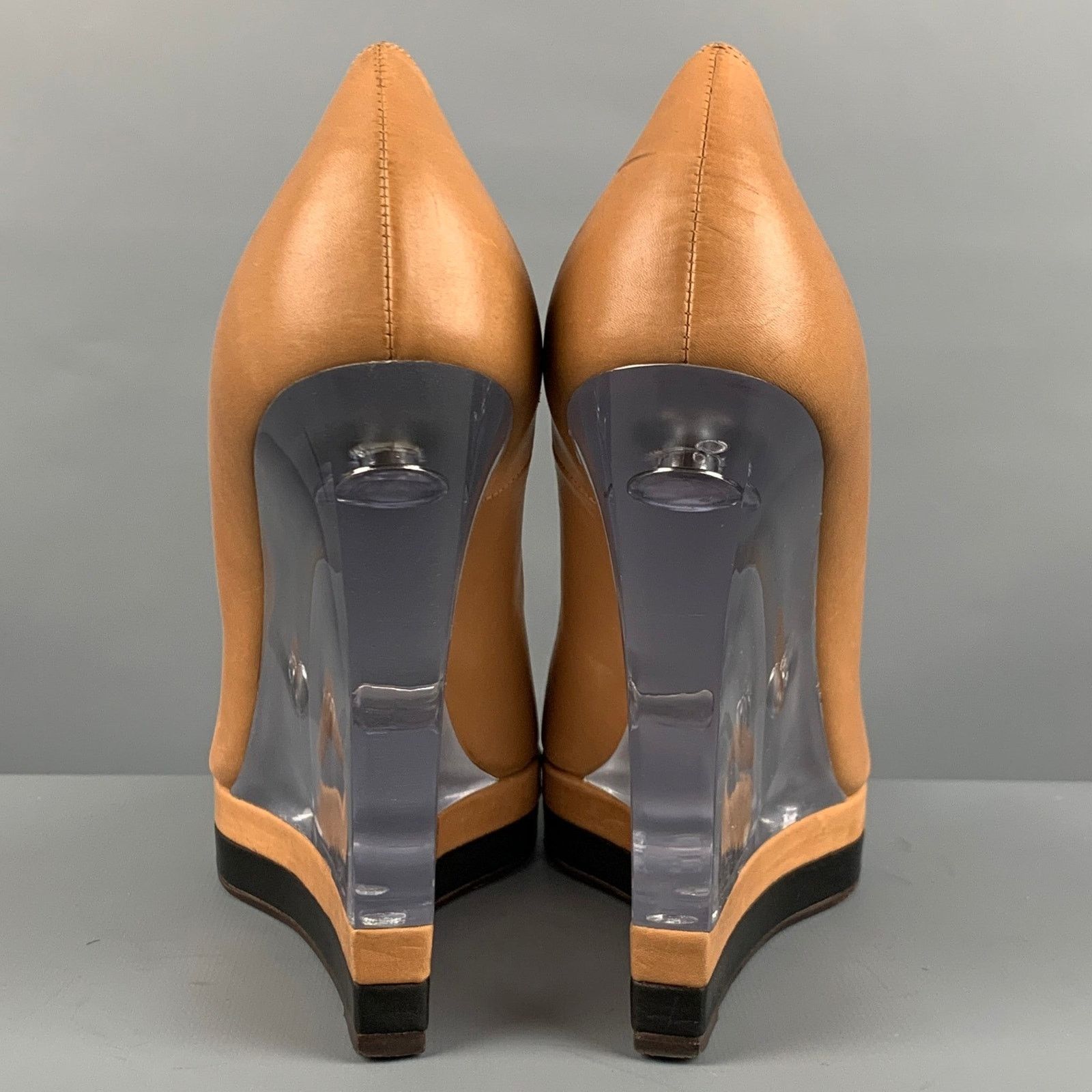 Lanvin LANVIN Size 9.5 Beige Clear Leather Wedge Pumps Size US 9.5 / IT 39.5 - 3 Thumbnail