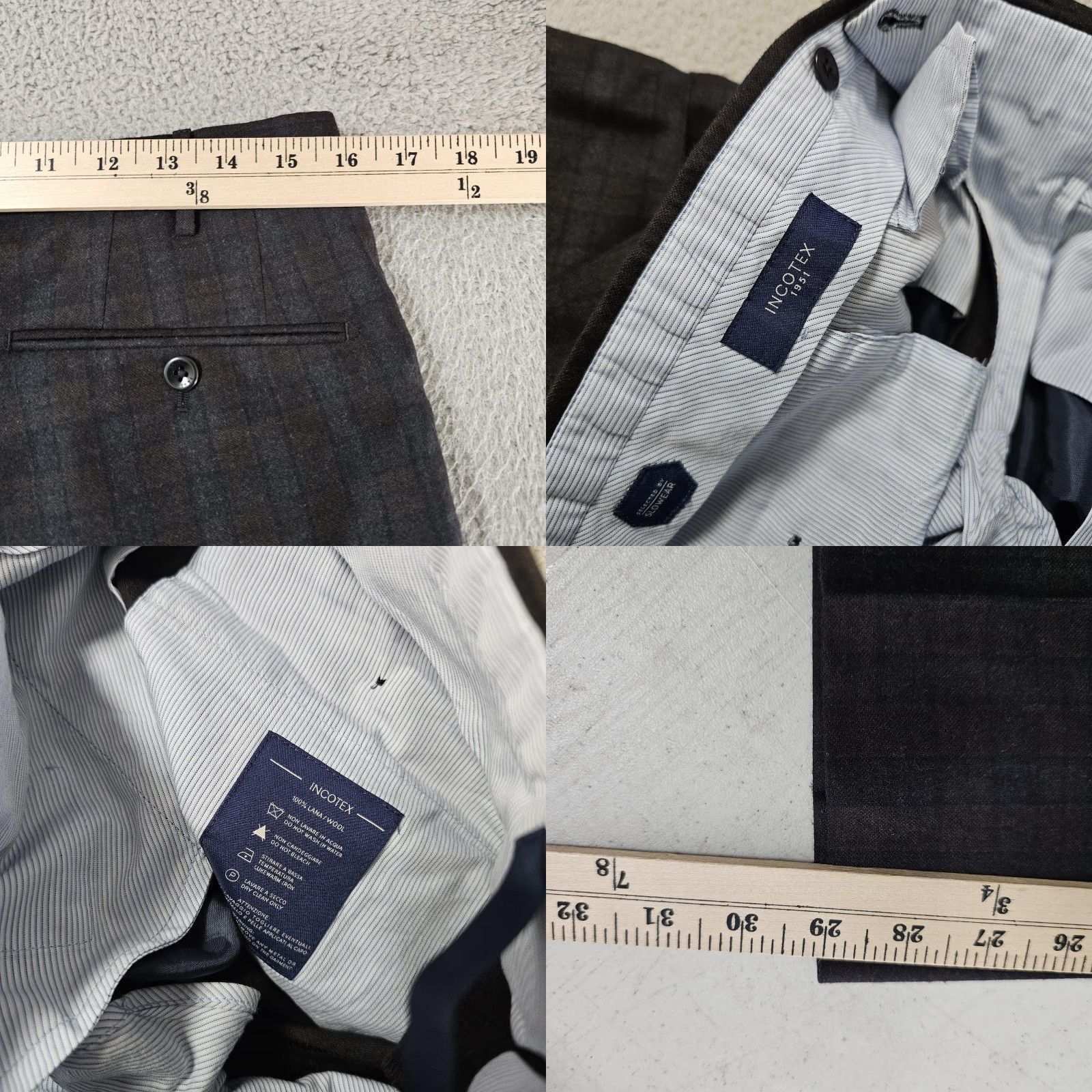 Incotex Incotex Mens Dress Pants 33x29 Gray Wool Plaid Flat Front Tapered Business Work Size US 33 - 8 Thumbnail