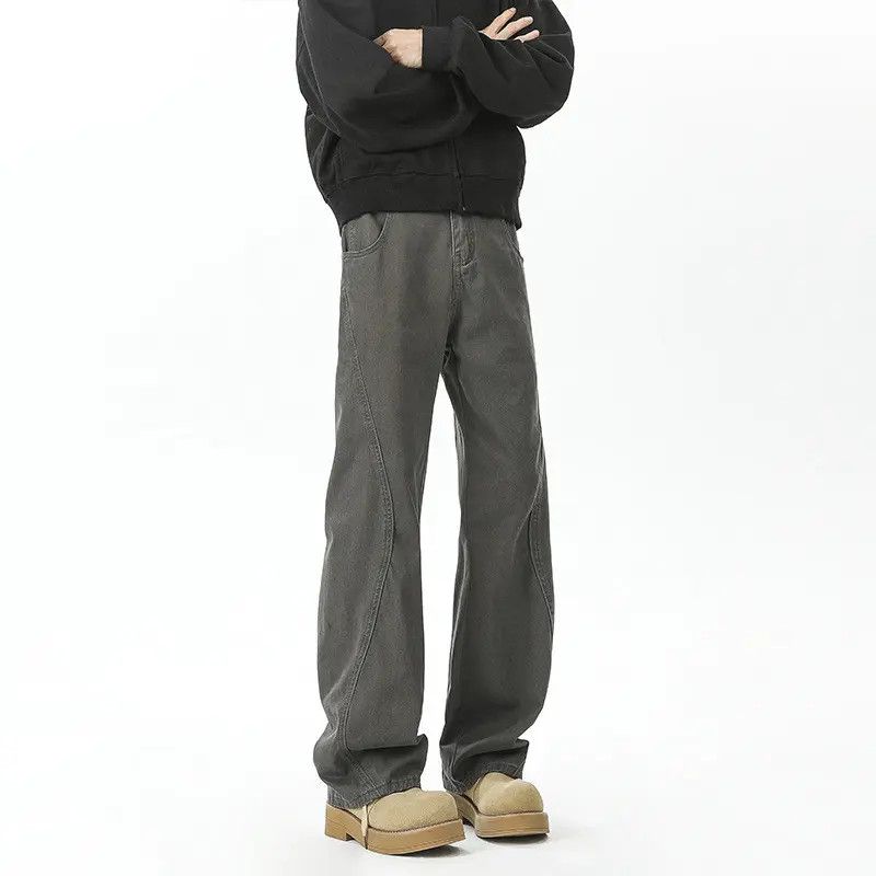Retro loose fitting patchwork micro flared jeans