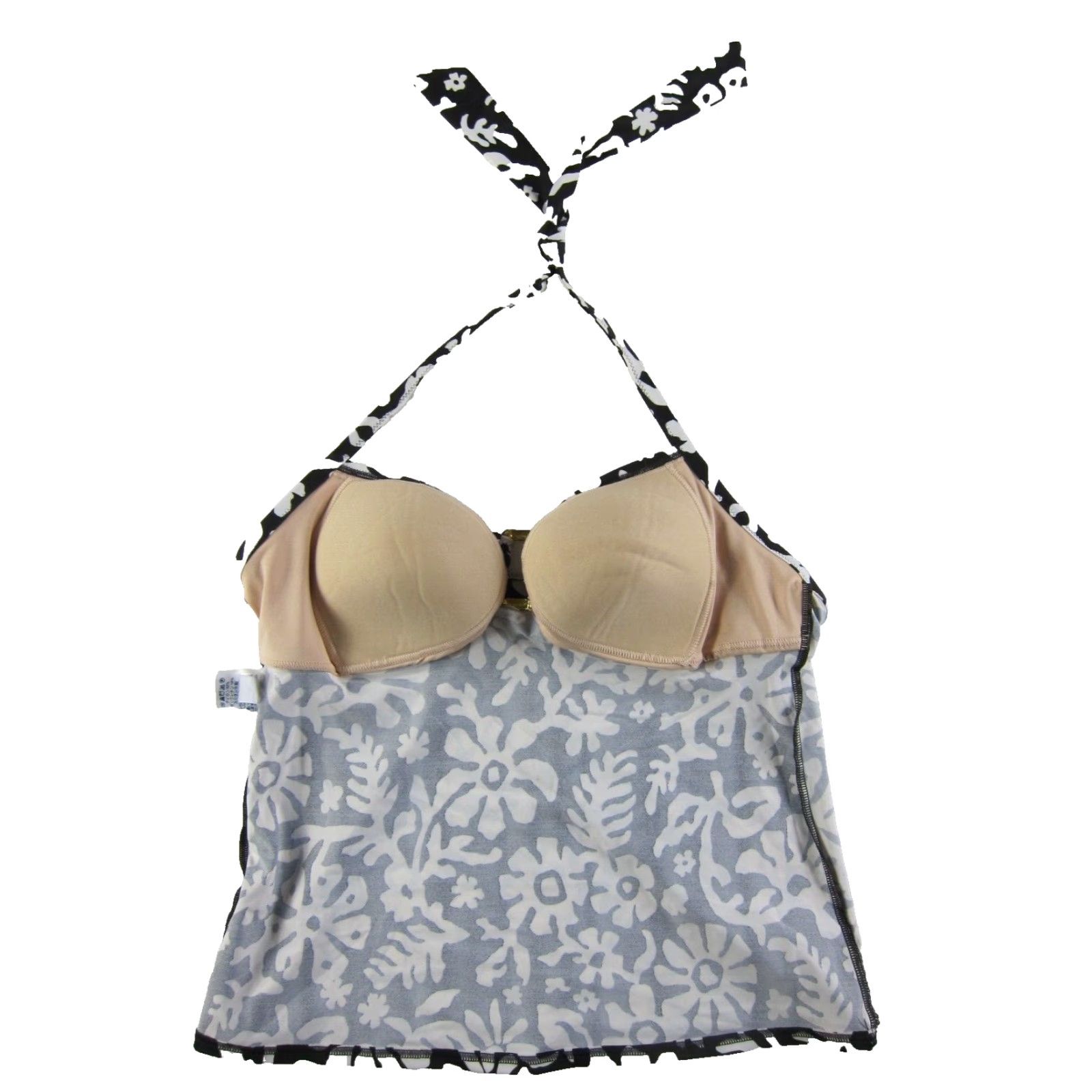 Lands' End Lands' End Black White Gold Floral Padded Built In Bra Halter Tankini Swim Top 16 Size XXL / US 16-18 / IT 52-54 - 5 Thumbnail