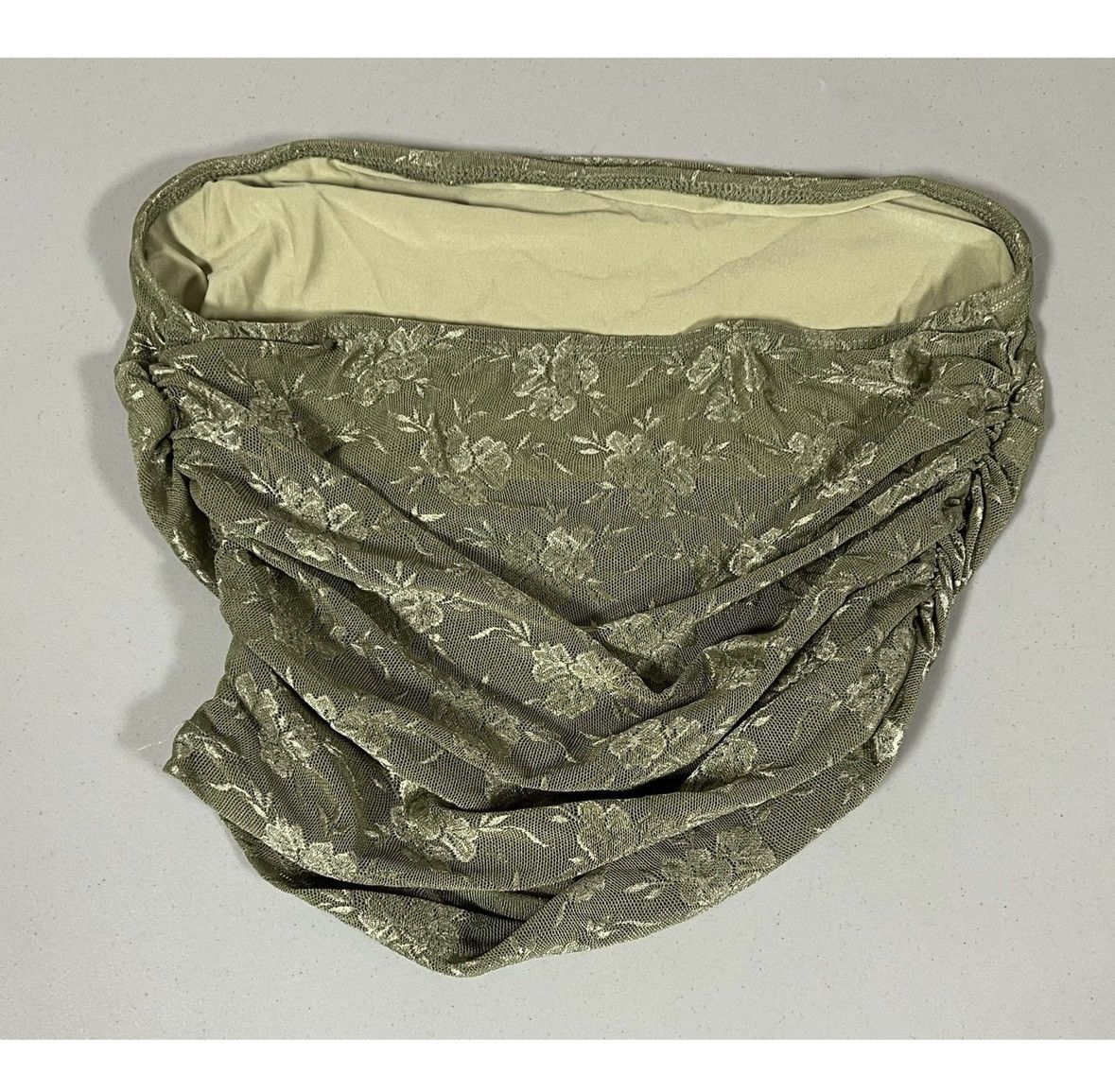 Vintage Olive Green Floral Mesh Ruched Tube Top Shirt Blouse Size M✨ Size M / US 6-8 / IT 42-44 - 4 Thumbnail