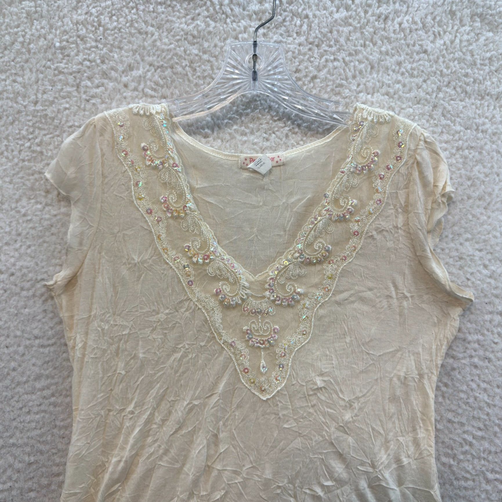 Vintage VINTAGE Pearl Star White Shirt XL Grunge Whimsigoth Boho Lace Sequin Fairy Y2K Size XL / US 12-14 / IT 48-50 - 3 Thumbnail