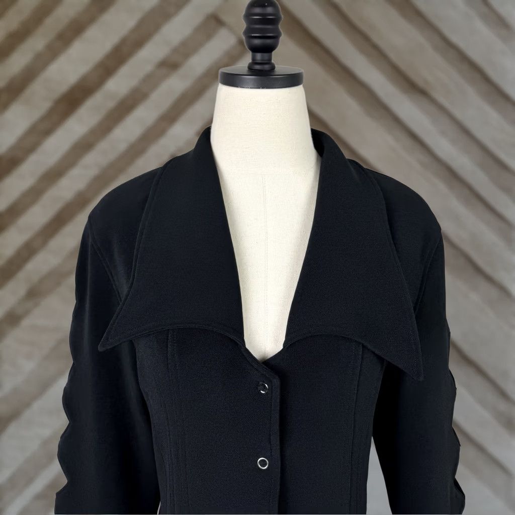 Vintage VINTAGE Etoile Blazer Shirt Womens Large Dark Black 90s Harlequin Diamond Cutouts Wide Collar Shoulder Pads Grunge Retro 90s Size L / US 10 / IT 46 - 1 Thumbnail