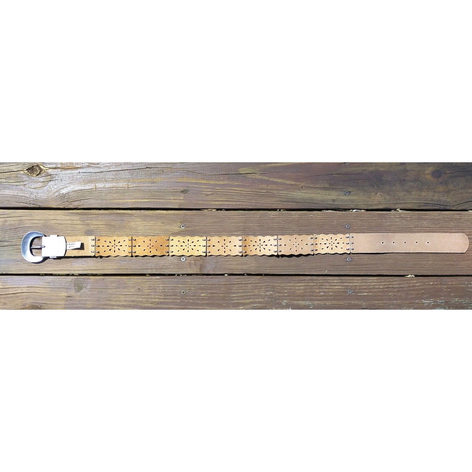 Fossil Fossil Women Leather Belt Boho Silver Link Flower White Gold Size ONE SIZE - 6 Thumbnail