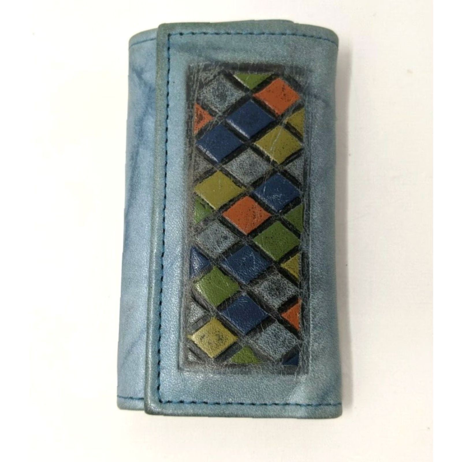 Vintage VTG Amity Key Case Holder Shirt Men Blue Cowhide Leather Diamond Pattern J21 Size ONE SIZE - 2 Thumbnail