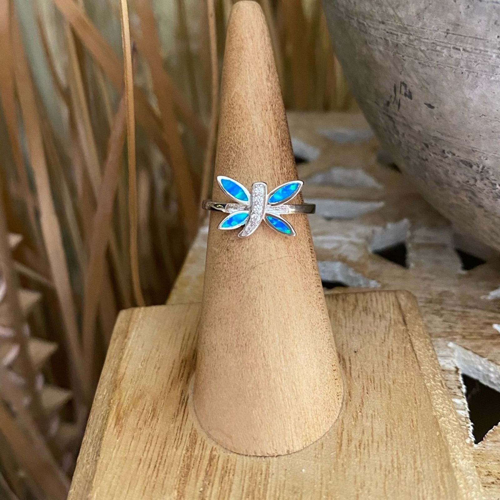 The Unbranded Brand Dragonfly Blue Opal & Cz Sterling Silver Ring Size ONE SIZE - 4 Thumbnail
