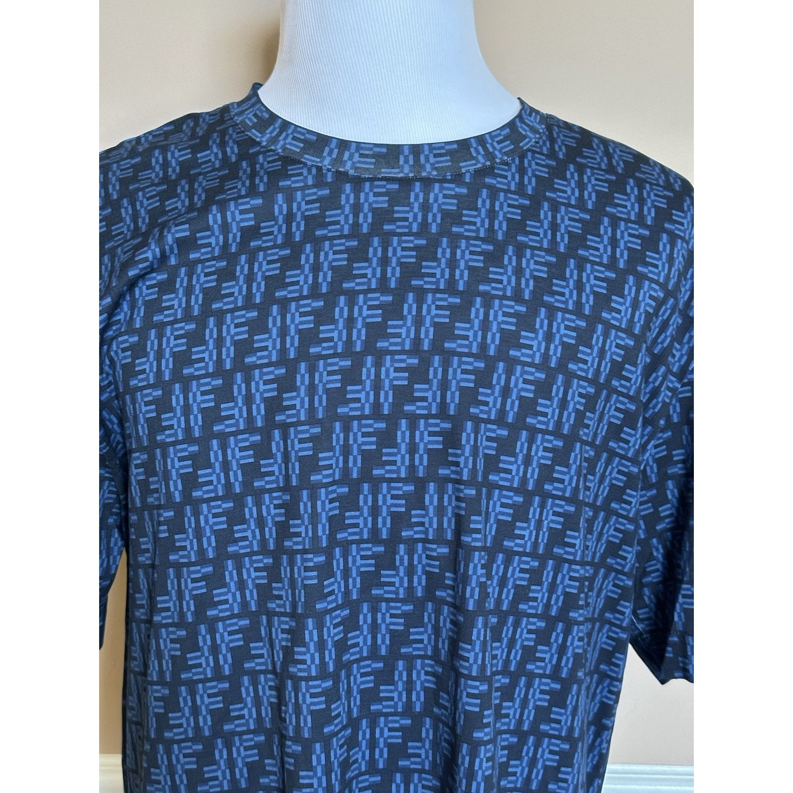 Fendi Fendi FF Logo Print Blue Cotton Jersey T-Shirt XL FY0936 IT Size US XL / EU 56 / 4 - 4 Thumbnail