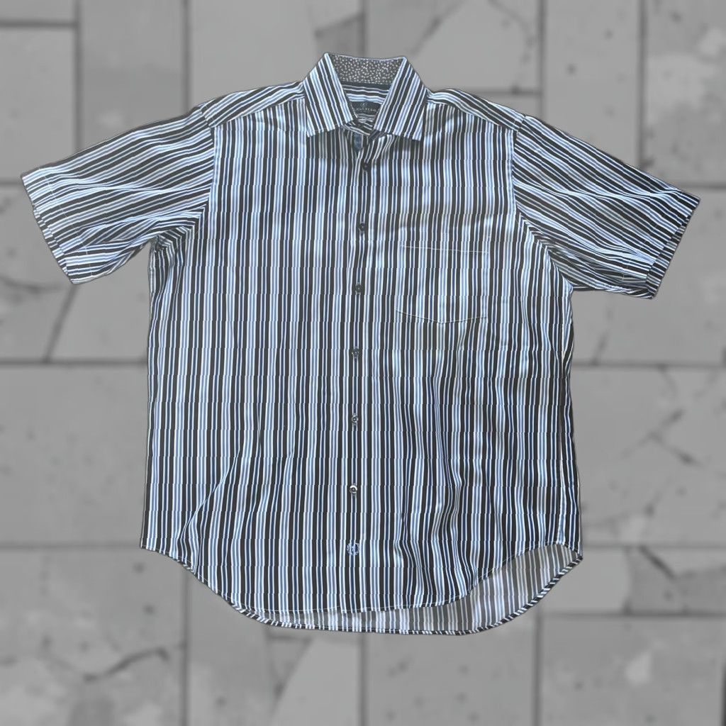 BUGATCHI VINTAGE Bugatchi Uomo Short Sleeve Button-Up Shirt Men L Blue Shirt Size US 33 - 1 Thumbnail