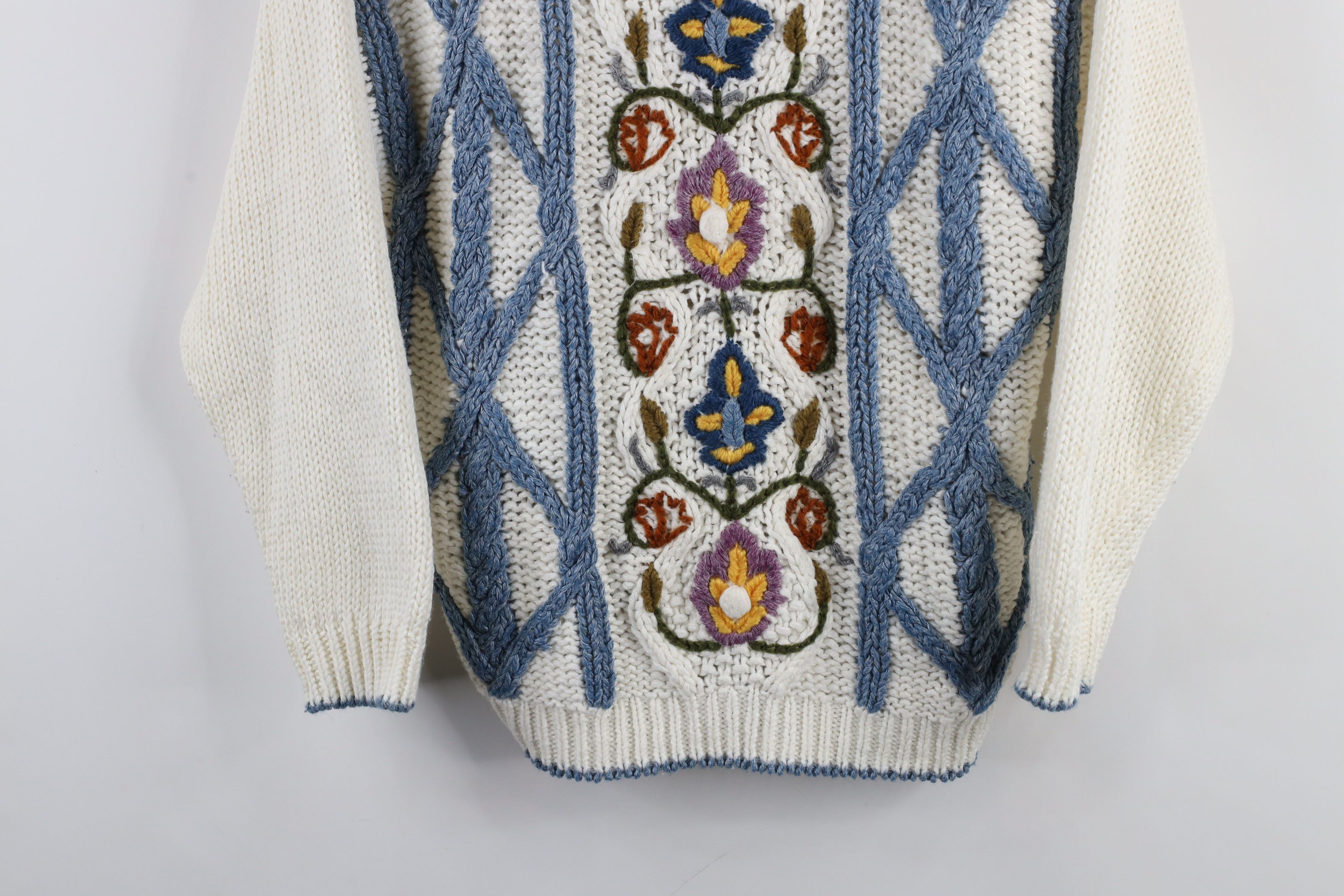 Vintage Vintage 90s Streetwear Flower Chunky Cable Knit Sweater Size M / US 6-8 / IT 42-44 - 3 Thumbnail